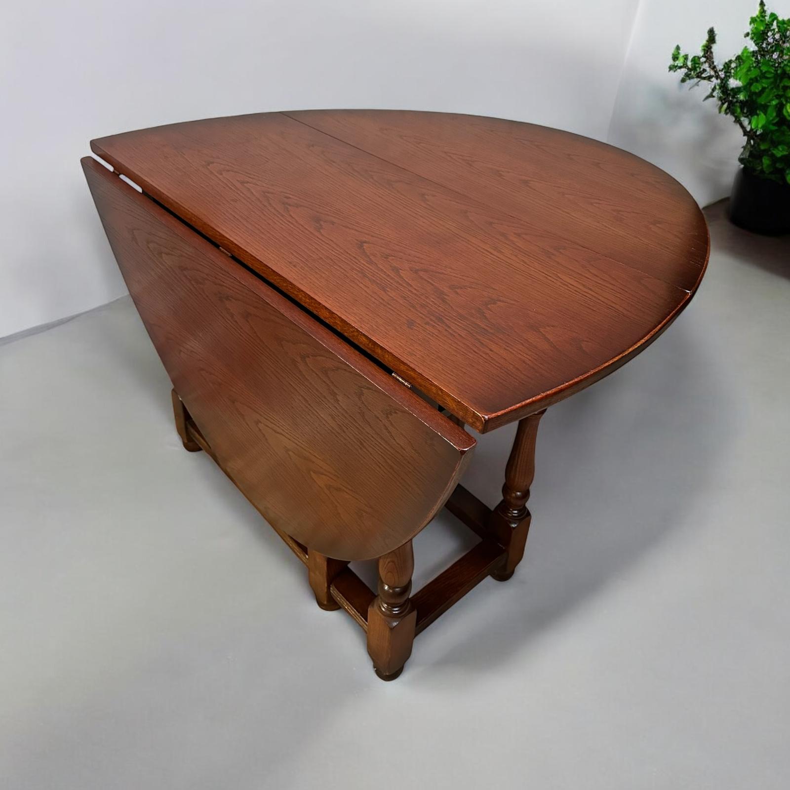 Vintage Old Charm Wood Brothers / Oak Gate Leg Drop Leaf Dining Table c.1970 / Tudor Brown (1 of 10)