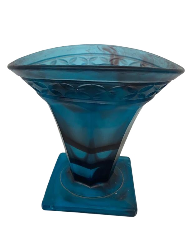Vintage 1930s Davidson Art Deco Blue Cloud Glass Vase & Flower Frog (Set 278) (1 of 7) Vintage 1930s Davidson Art Deco Blue Cloud Glass Vase & Flower Frog (Set 278) (1 of 7)