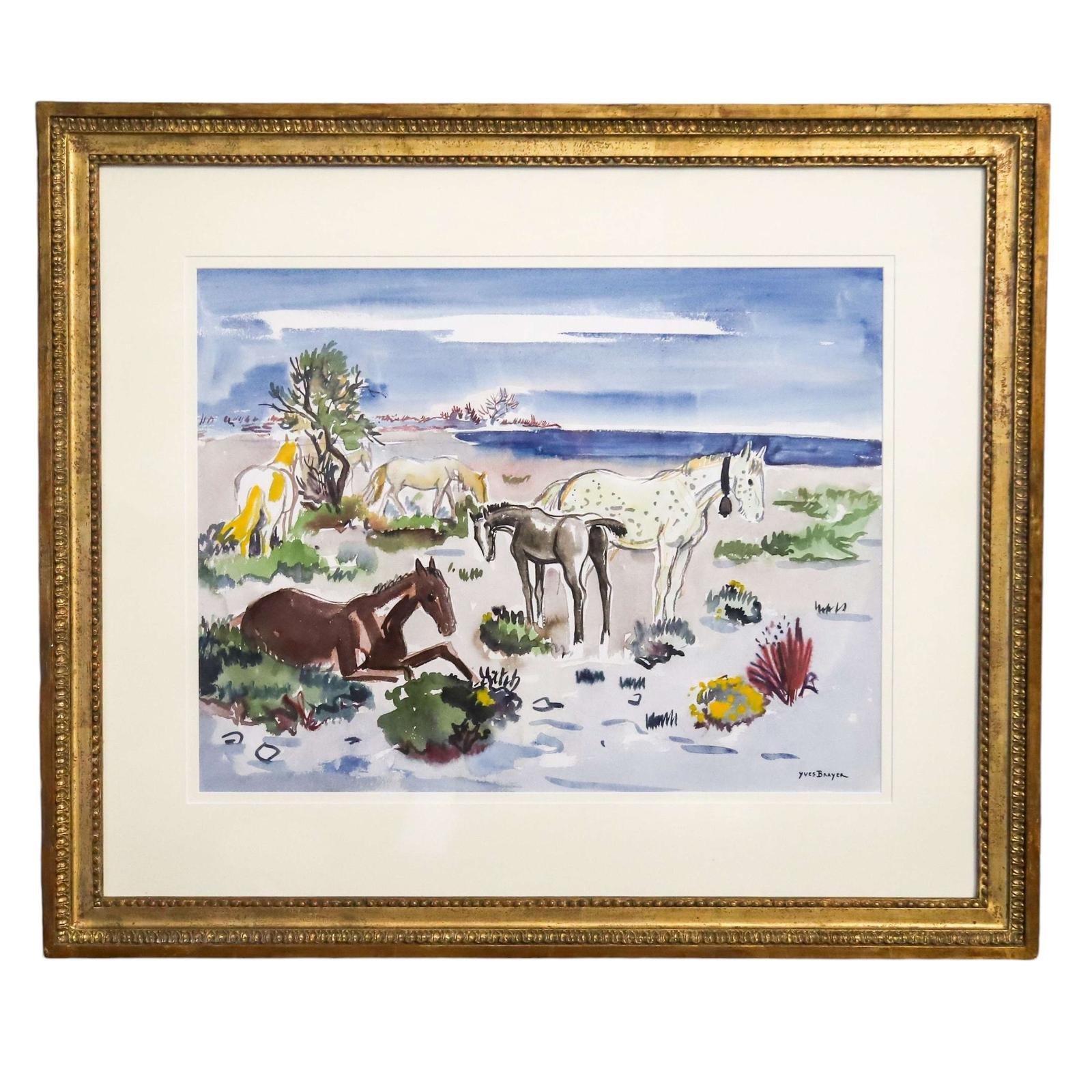 Watercolour Of Camargue Horses by acclaimed artist Yves Brayer (1 of 8)