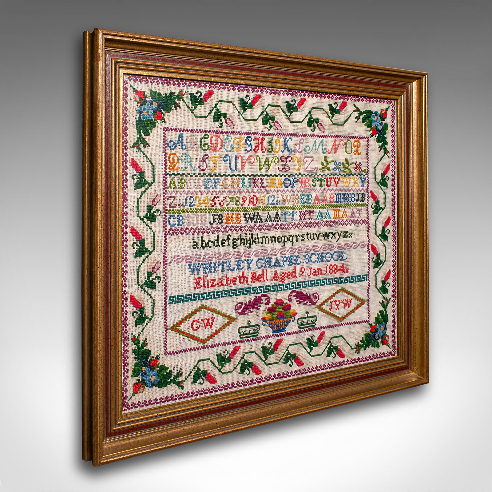Antique School Sampler, English, Needlepoint Embroidery Display - Victorian 1884 (1 of 10) Antique School Sampler, English, Needlepoint Embroidery Display - Victorian 1884 (1 of 10)