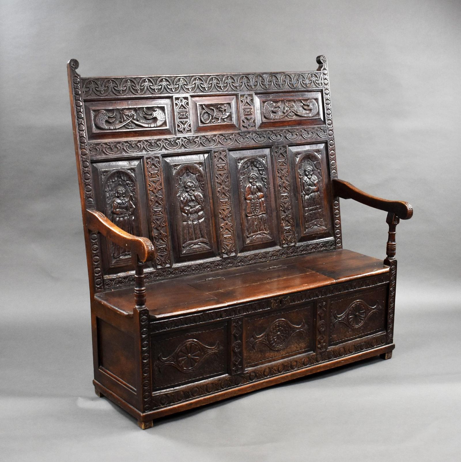 18th Century Carved Oak Settle (1 of 7)
