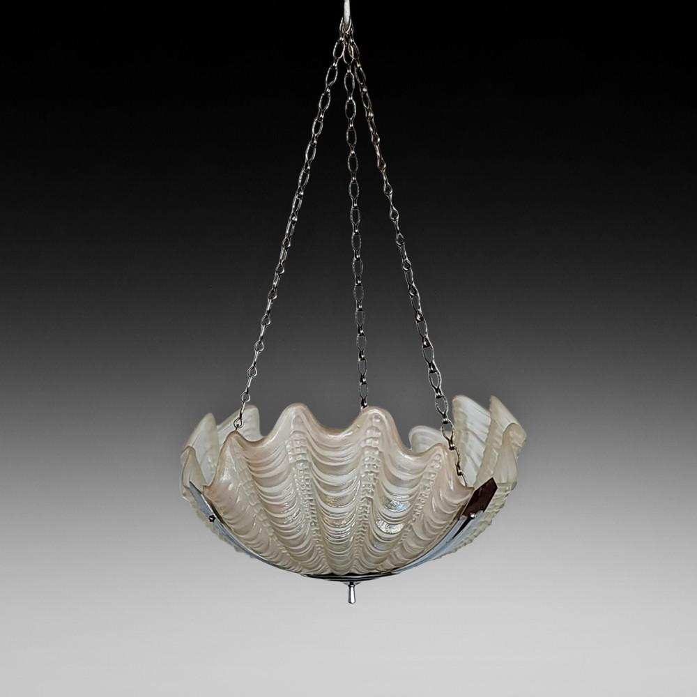 Art Deco Clam Shell Frosted Glass & Chrome Hanging Ceiling Lamp (1 of 6)