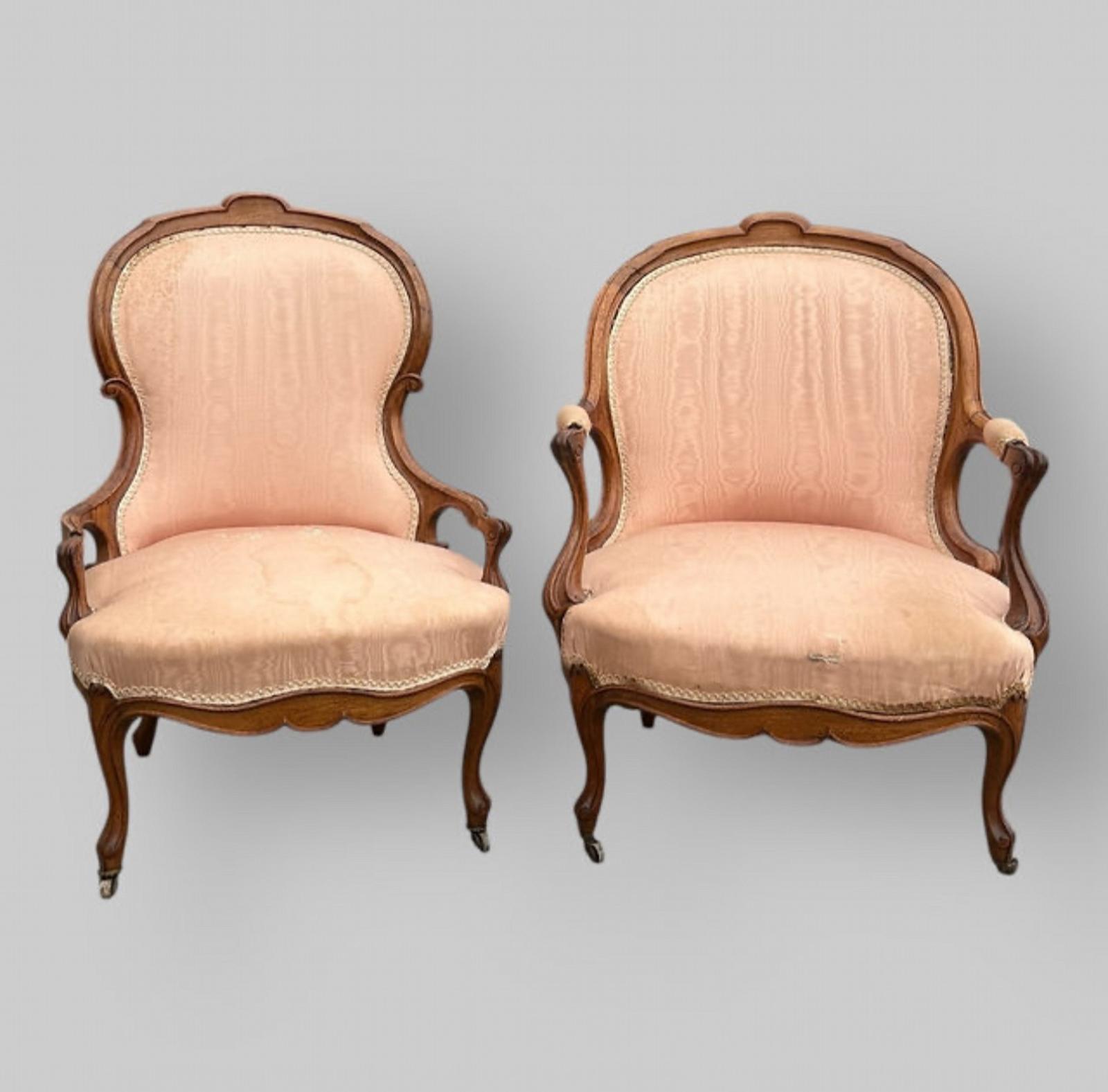 19th Century "His & Hers" French Fauteuil Chairs (1 of 7)