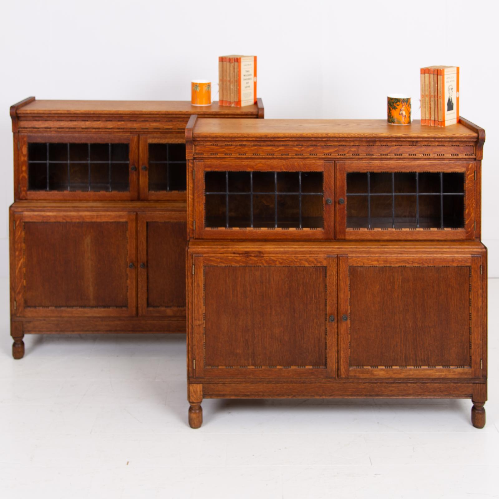 Pair of Oak Glazed Bookcases by Minty Oxford c.1920 (1 of 23)
