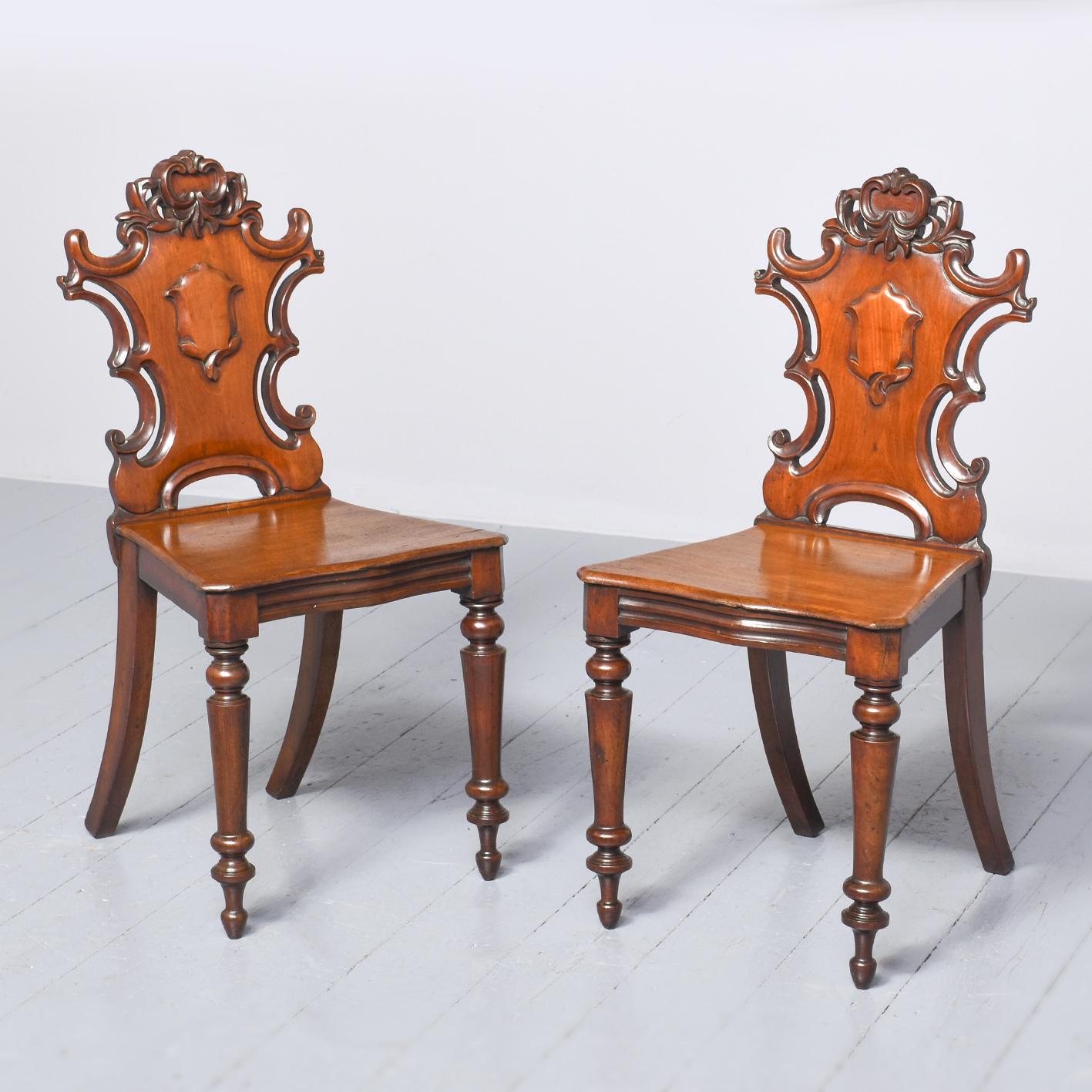 Pair of Victorian Carved Mahogany Hall Chairs (1 of 6)