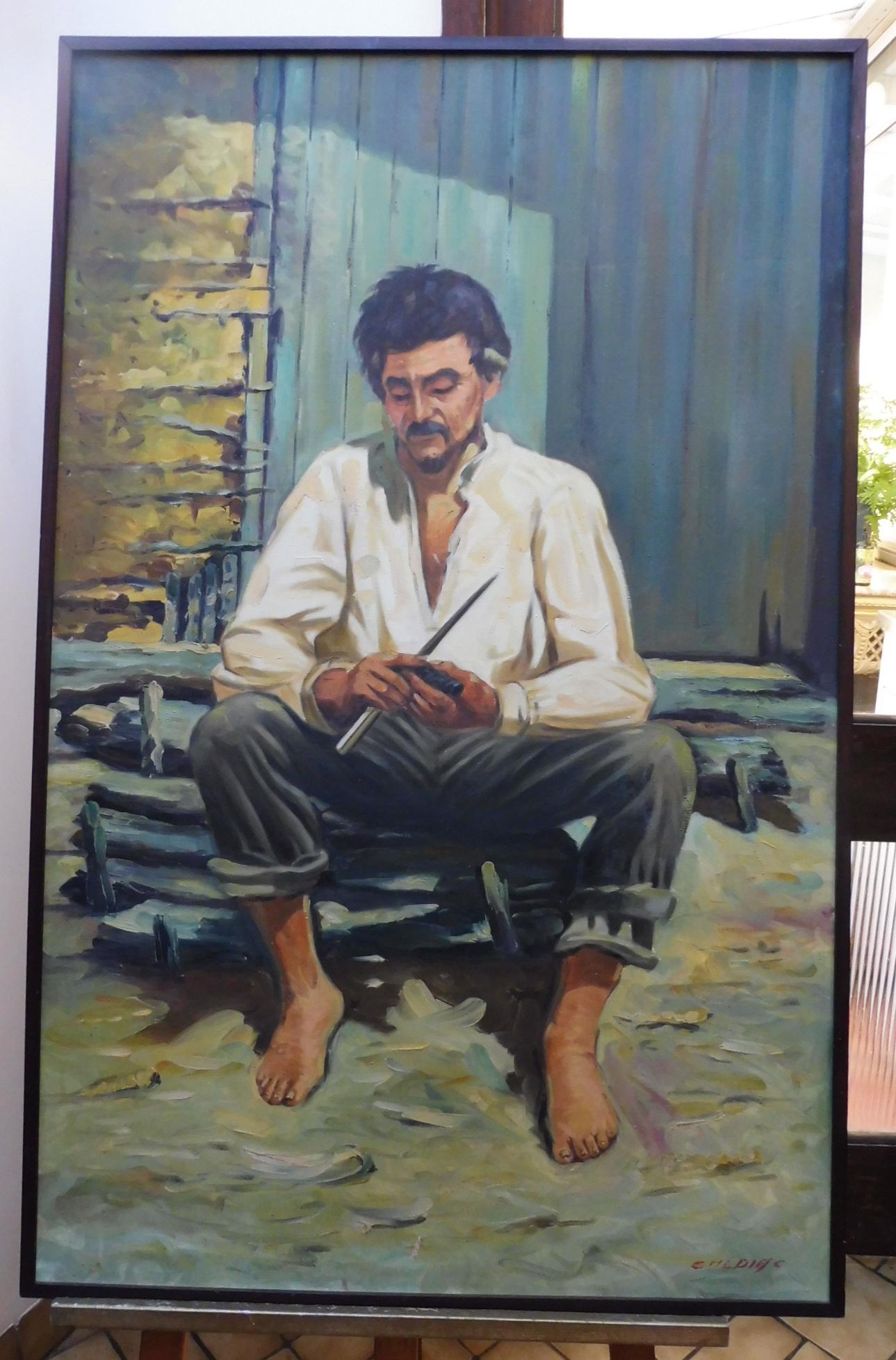 Large Oil on Canvas - The Worker - Brazilian Artist Chediac (1 of 10) Large Oil on Canvas - The Worker - Brazilian Artist Chediac (1 of 10)