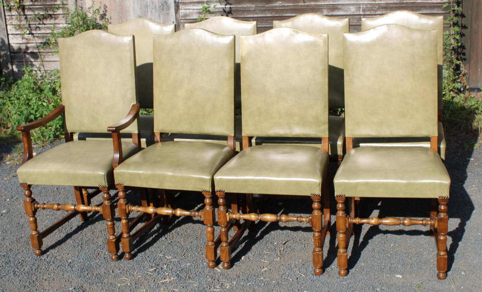 1960s Light Oak Set of 8 Dining Chairs Green Leather Seats (1 of 4) 1960s Light Oak Set of 8 Dining Chairs Green Leather Seats (1 of 4)