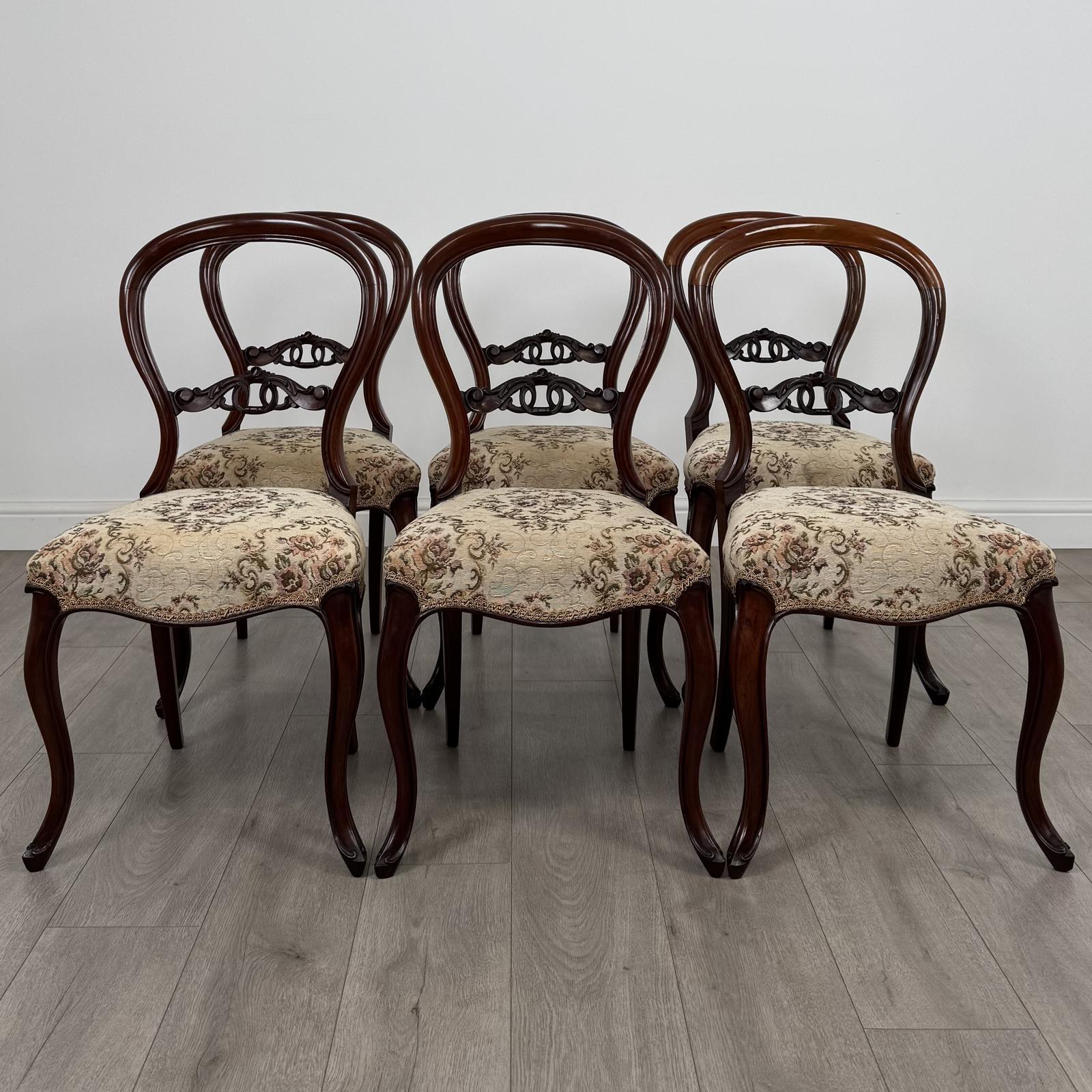 Antique 19th Century Set of 6 Balloon Back Dining Chairs (1 of 9)