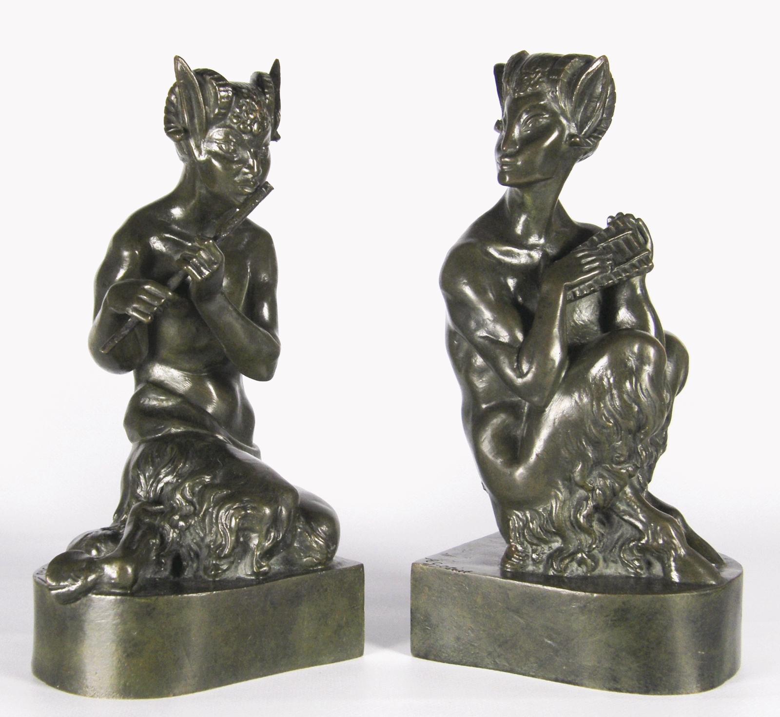 Pair Andre Gilbert French Art Deco Bronze Bookends Musicians Fauns c.1925 (1 of 12)