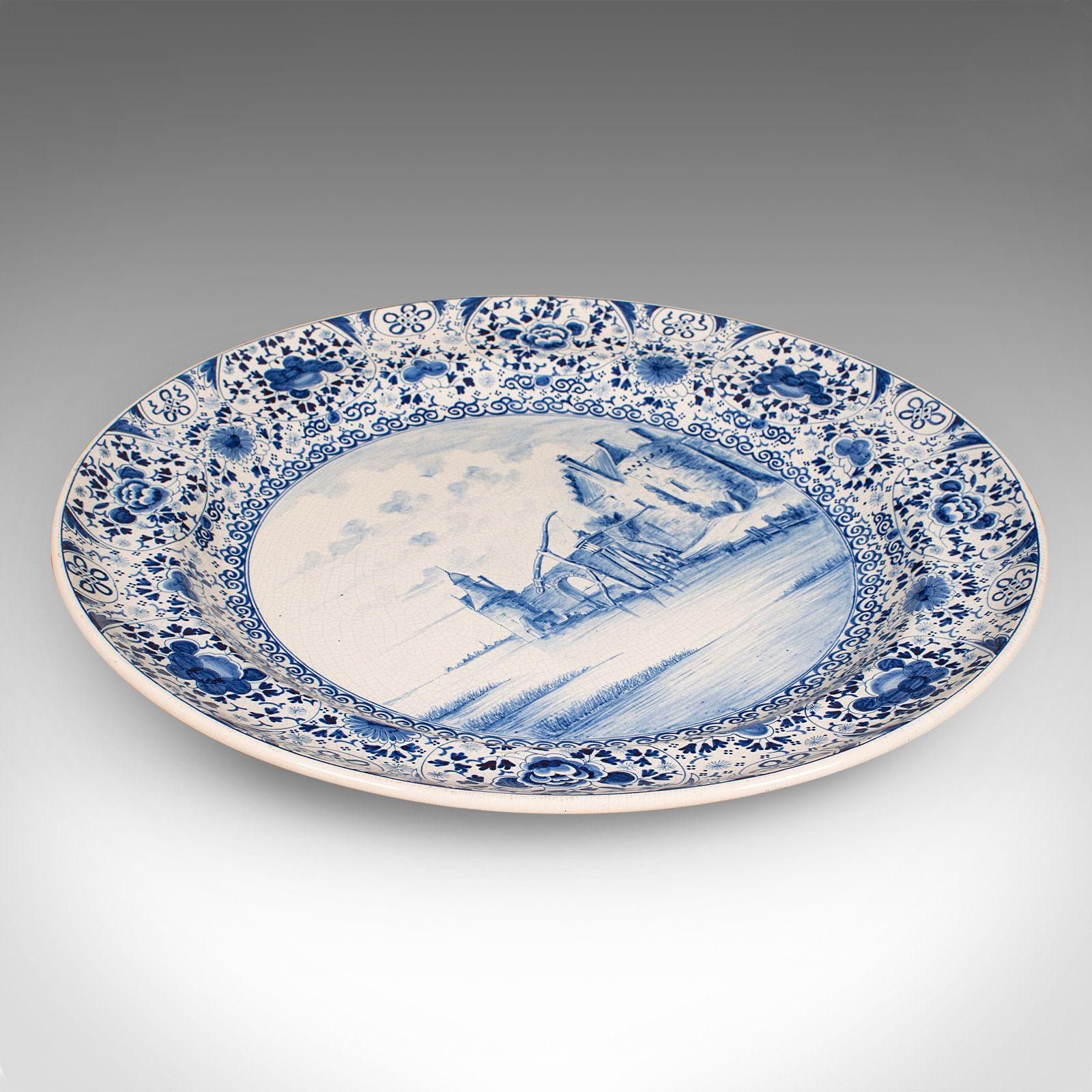 Large Antique Charger, Belgian, Ceramic, Serving Plate, Blue & White c.1920 (1 of 9)