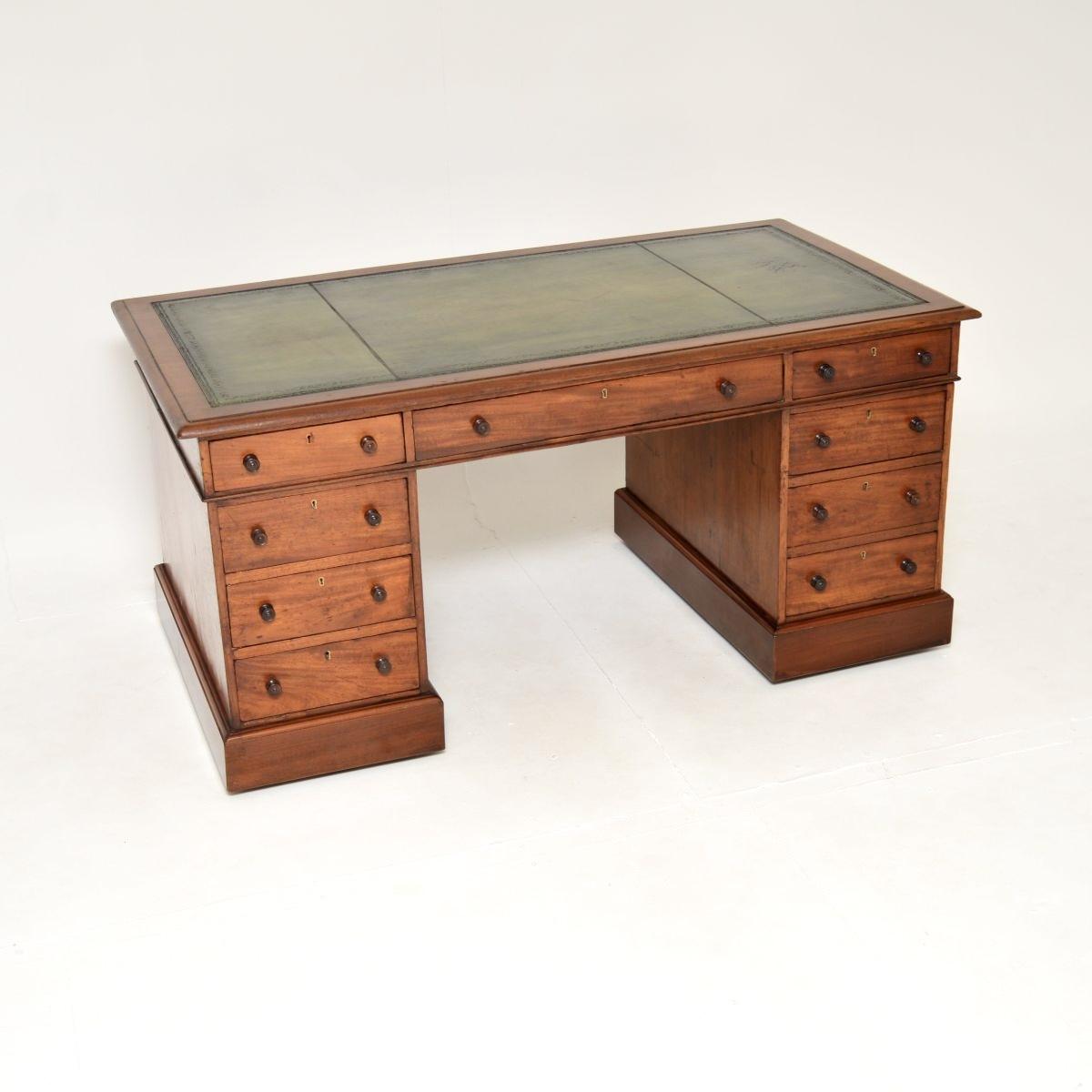 Antique Victorian Walnut Leather Top Pedestal Desk (1 of 11)