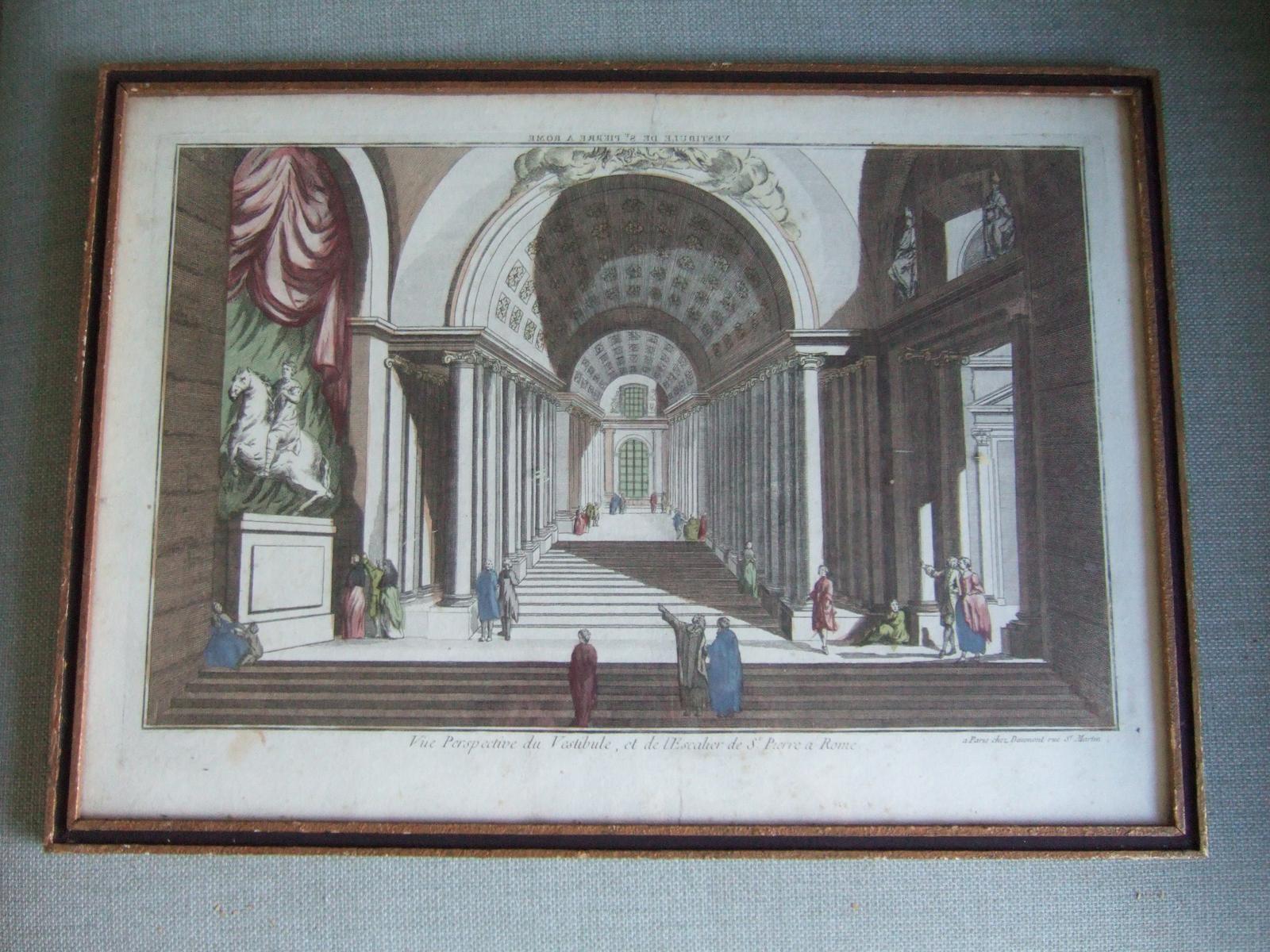 French 18th Century "Optical Print" of the Steps of St Peter's Cathedral in Rome (1 of 4)