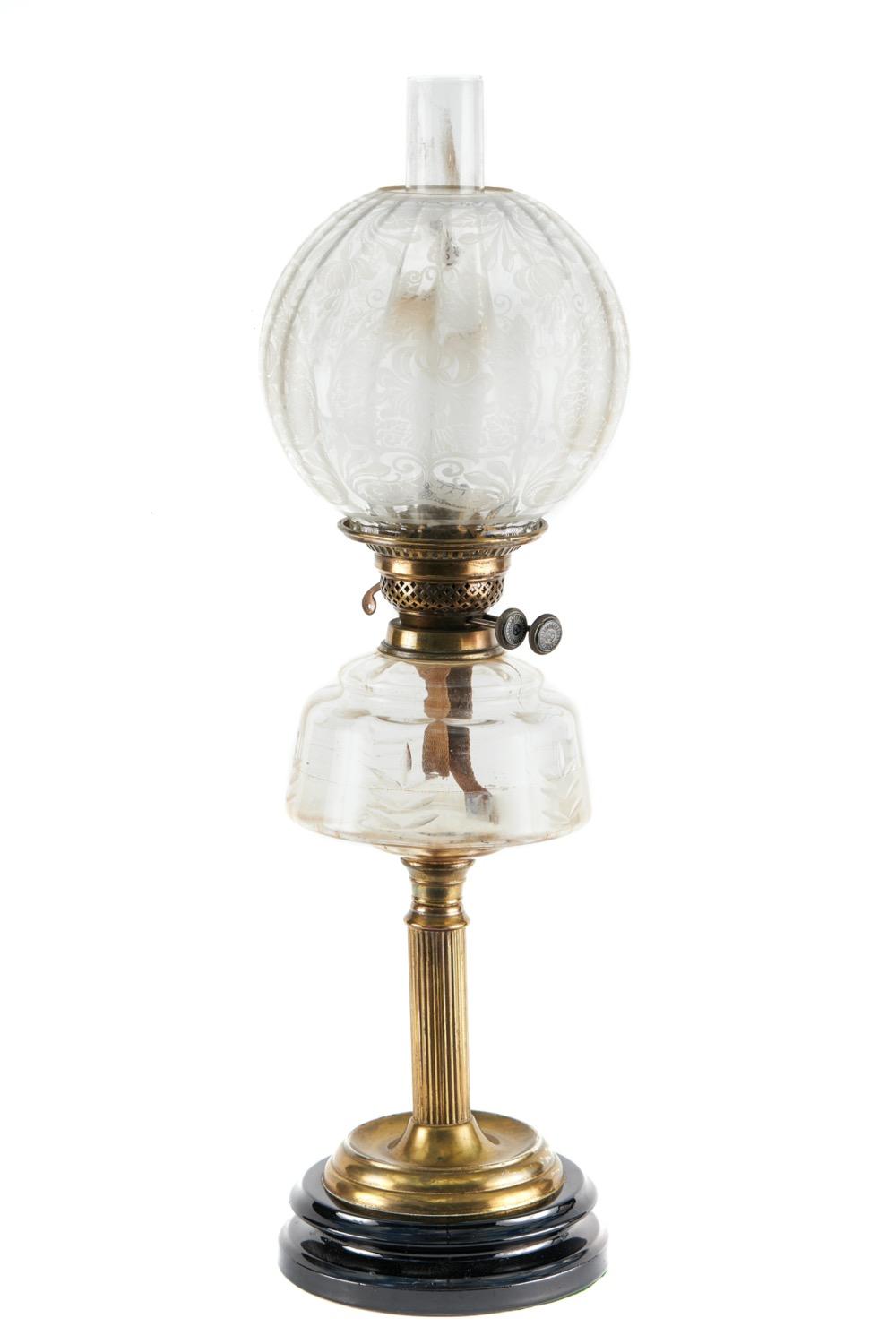 Victorian Brass Oil Lamp with Glass Reservoir (1 of 7)