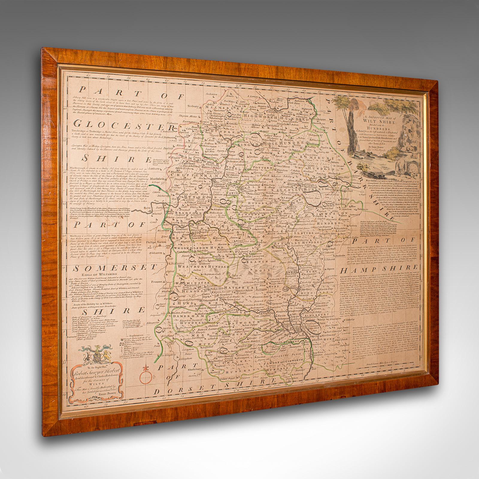 Large Antique Wiltshire Map, County Cartography, Framed - English 18th Century (1 of 12)