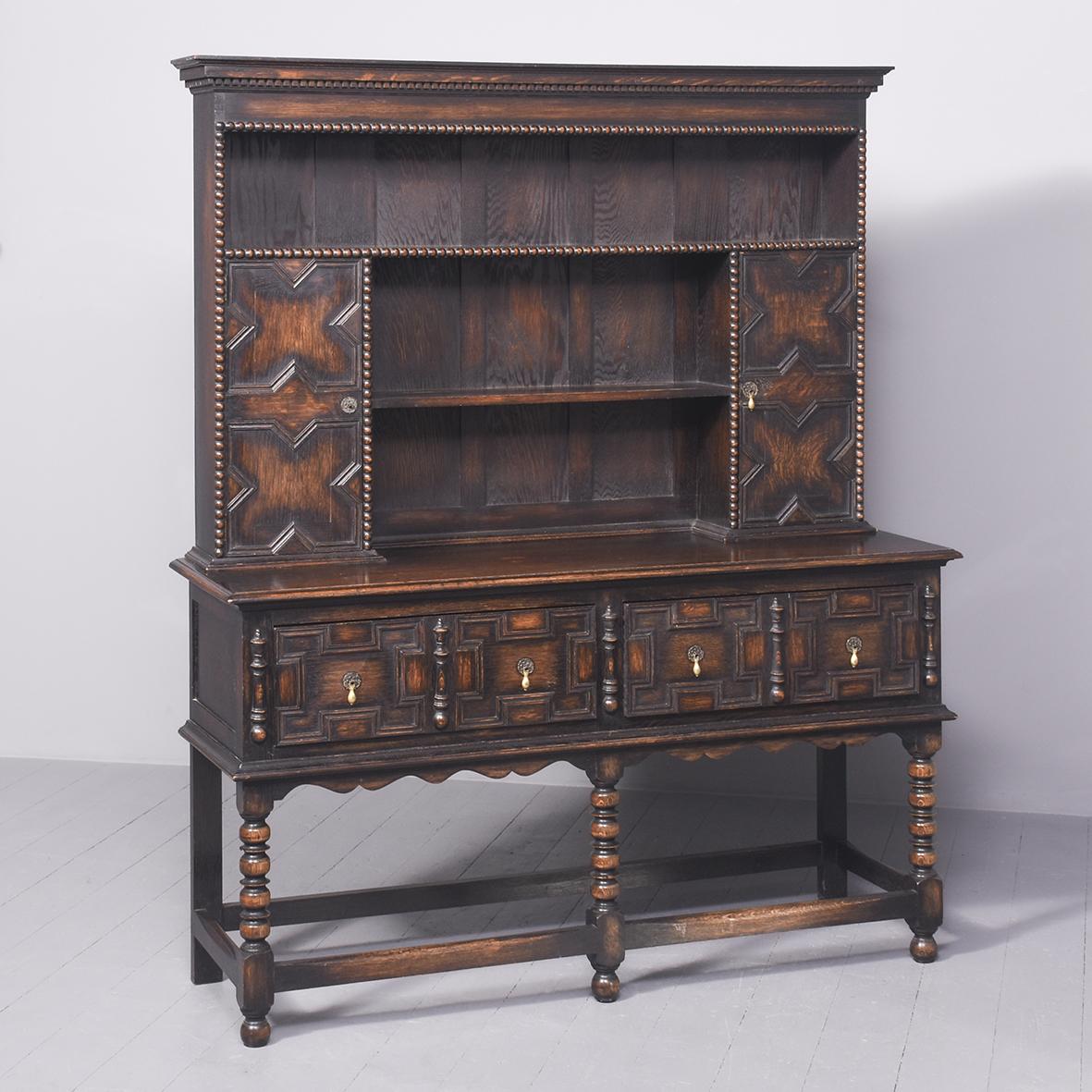 Neat Sized Oak Jacobean Style Dresser (1 of 11)