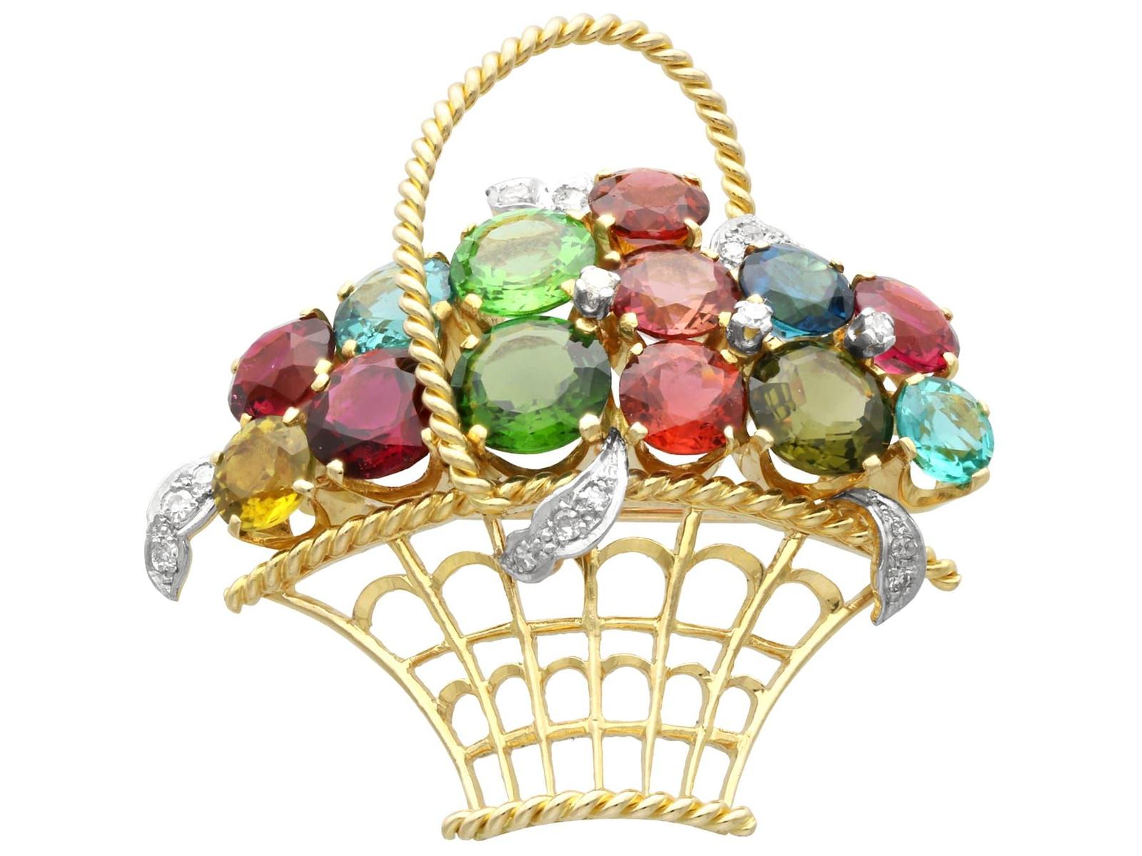 Vintage 13.65ct Zircon & 0.15ct Diamond 18ct Yellow Gold Brooch 1989 (1 of 11)