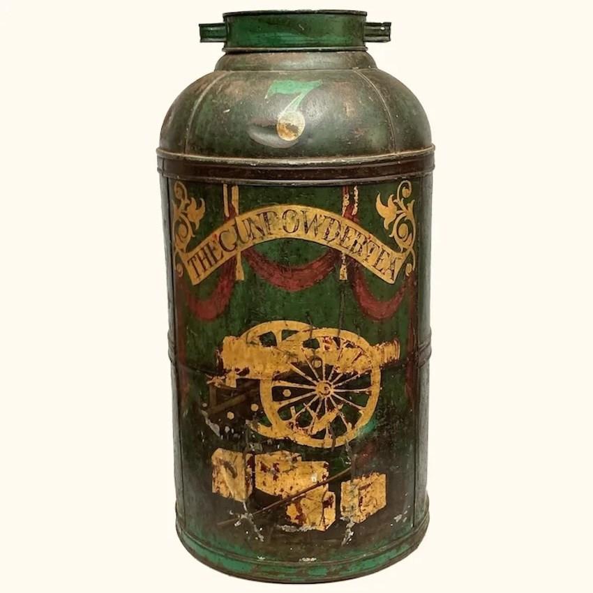 Extra Tall 19th Century Toleware Tea Canister 'The Gunpowder Tea' (1 of 6)