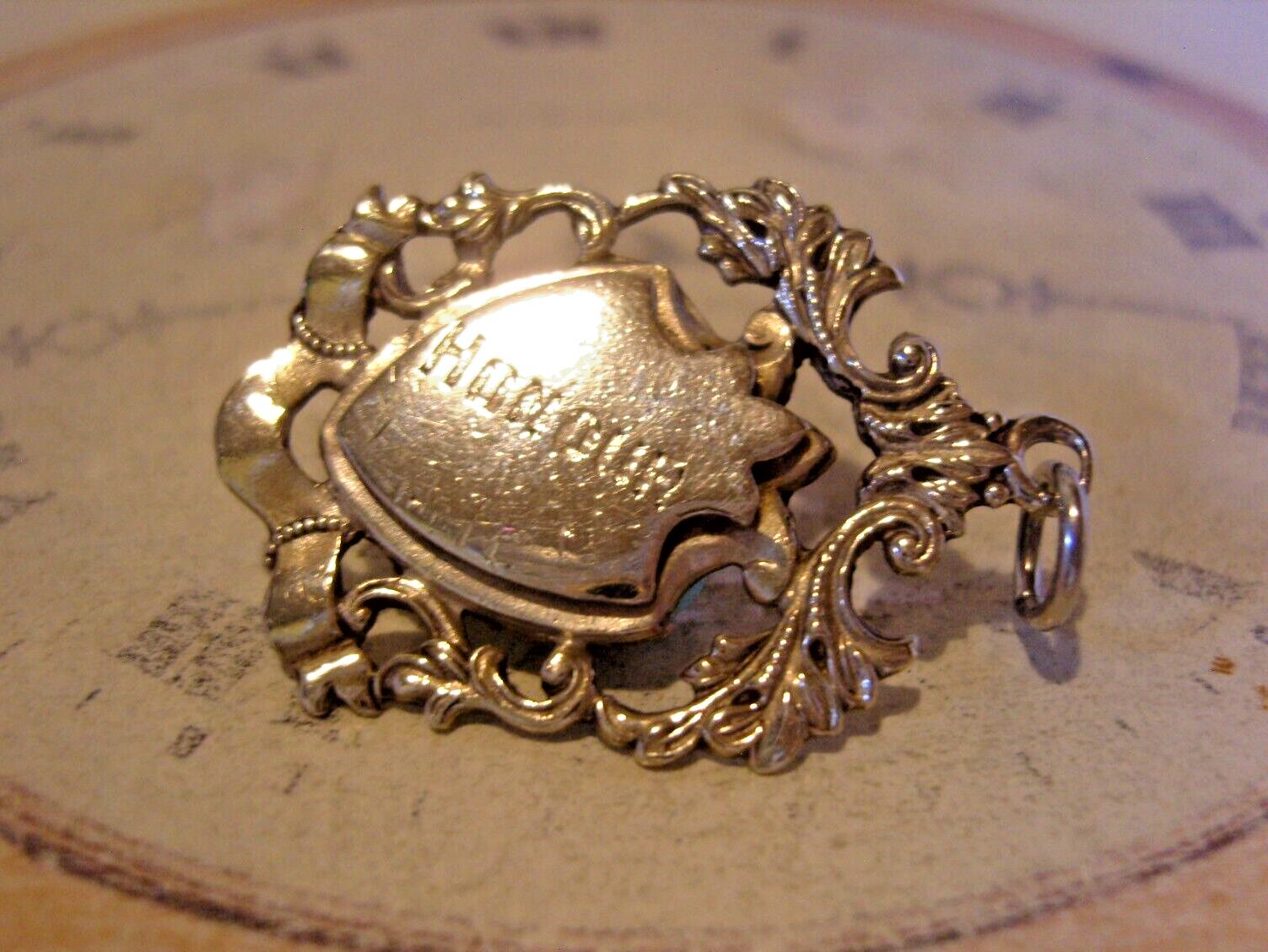 Fob 1890s Victorian Pocket Watch Chain Antique 'Honour' Silver Nickel Shield Fob (1 of 7)