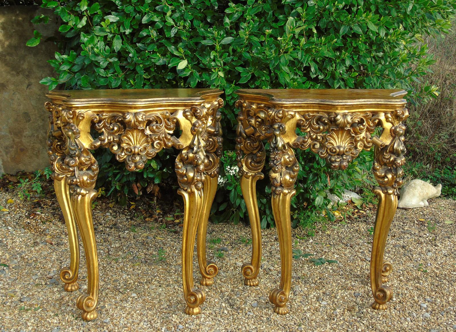 Fabulous Pair of Giltwood Console Tables 19th Century Rococo (1 of 12)