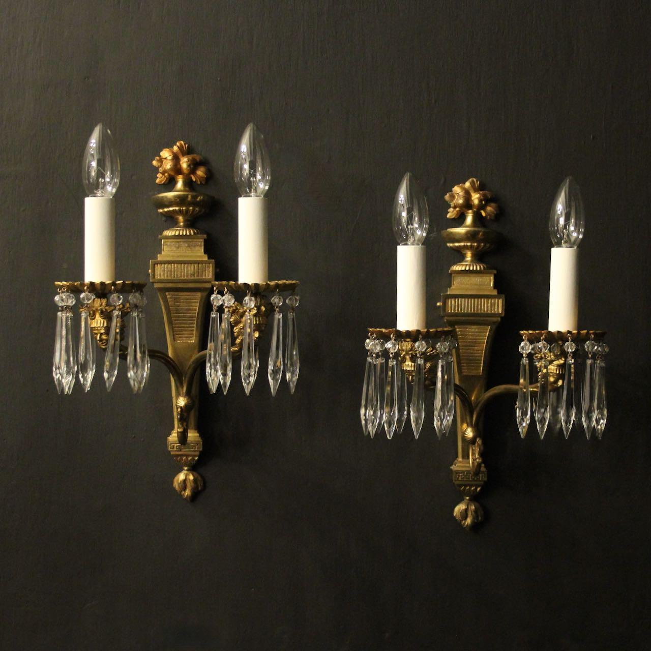 French Gilded & Crystal Twin Arm Wall Lights (1 of 10)