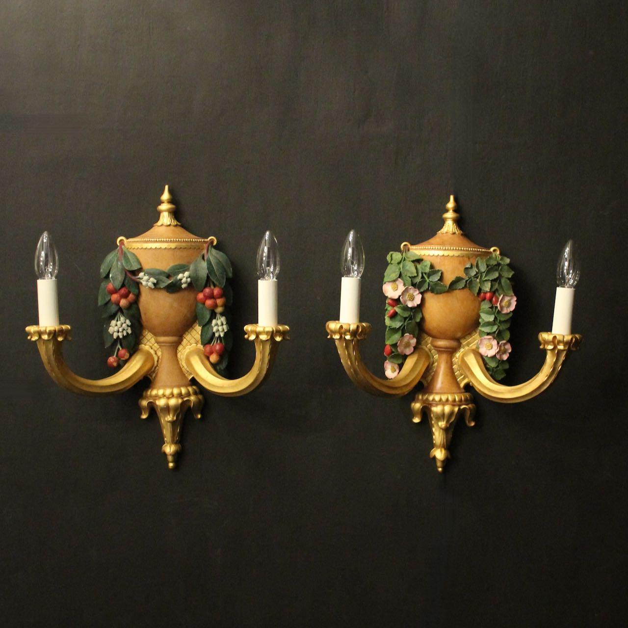 French Polychrome Twin Arm Wall Lights (1 of 10)
