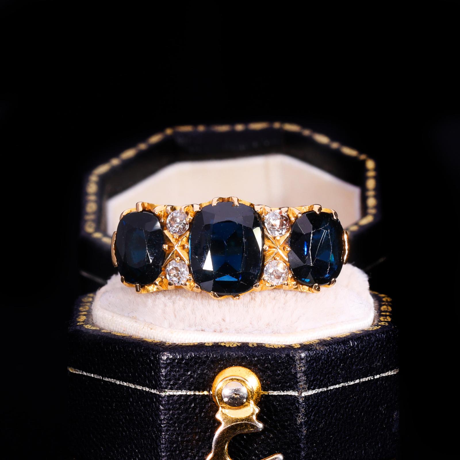 The Antique Edwardian Cushion Cut Sapphire & Diamond Ring (1 of 12)