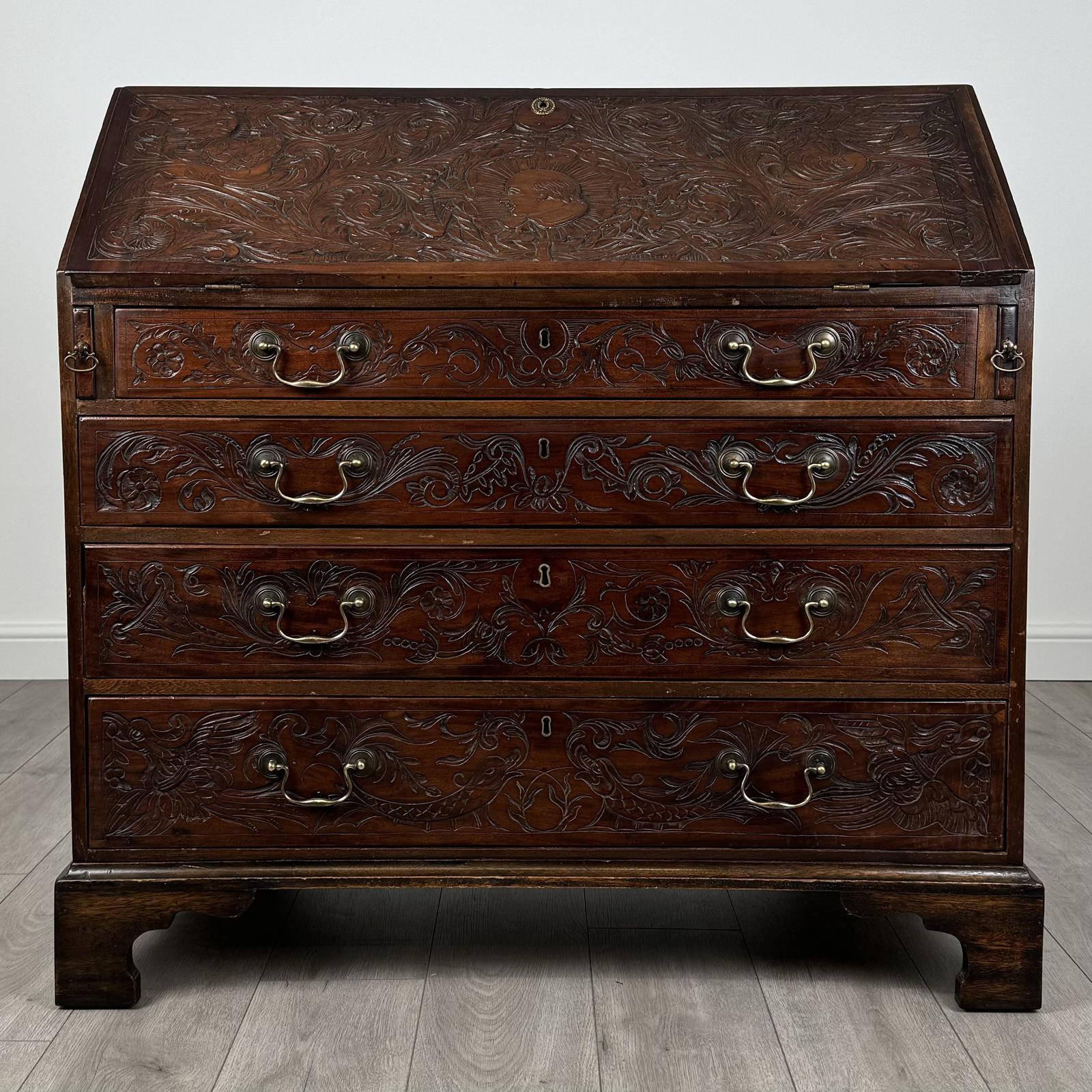 Antique 18th Century Heavily Carved Bureau In Oak (1 of 13) Antique 18th Century Heavily Carved Bureau In Oak (1 of 13)