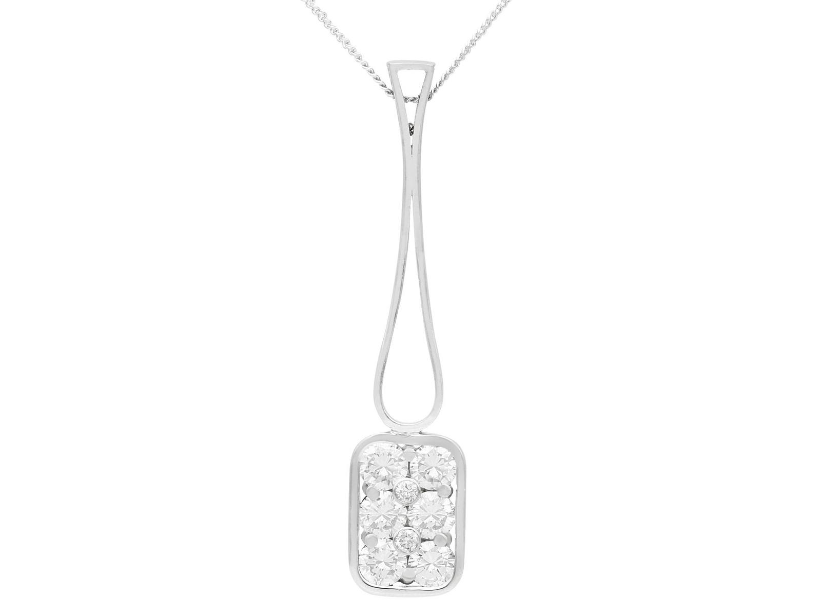 Vintage 0.96ct Diamond & 18ct White Gold Pendant c.1980 (1 of 9)