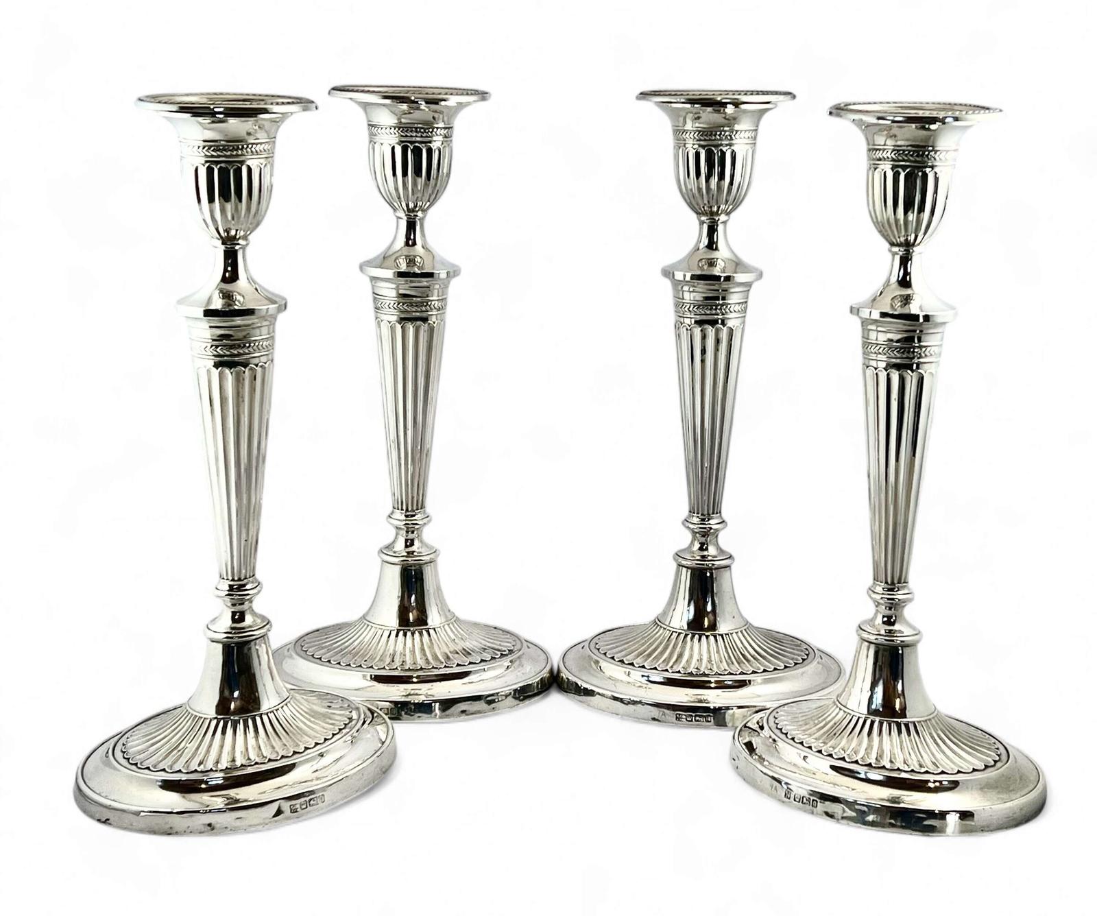 Edwardian antique set of 4 silver candlesticks, Sheffield 1908 (1 of 13)
