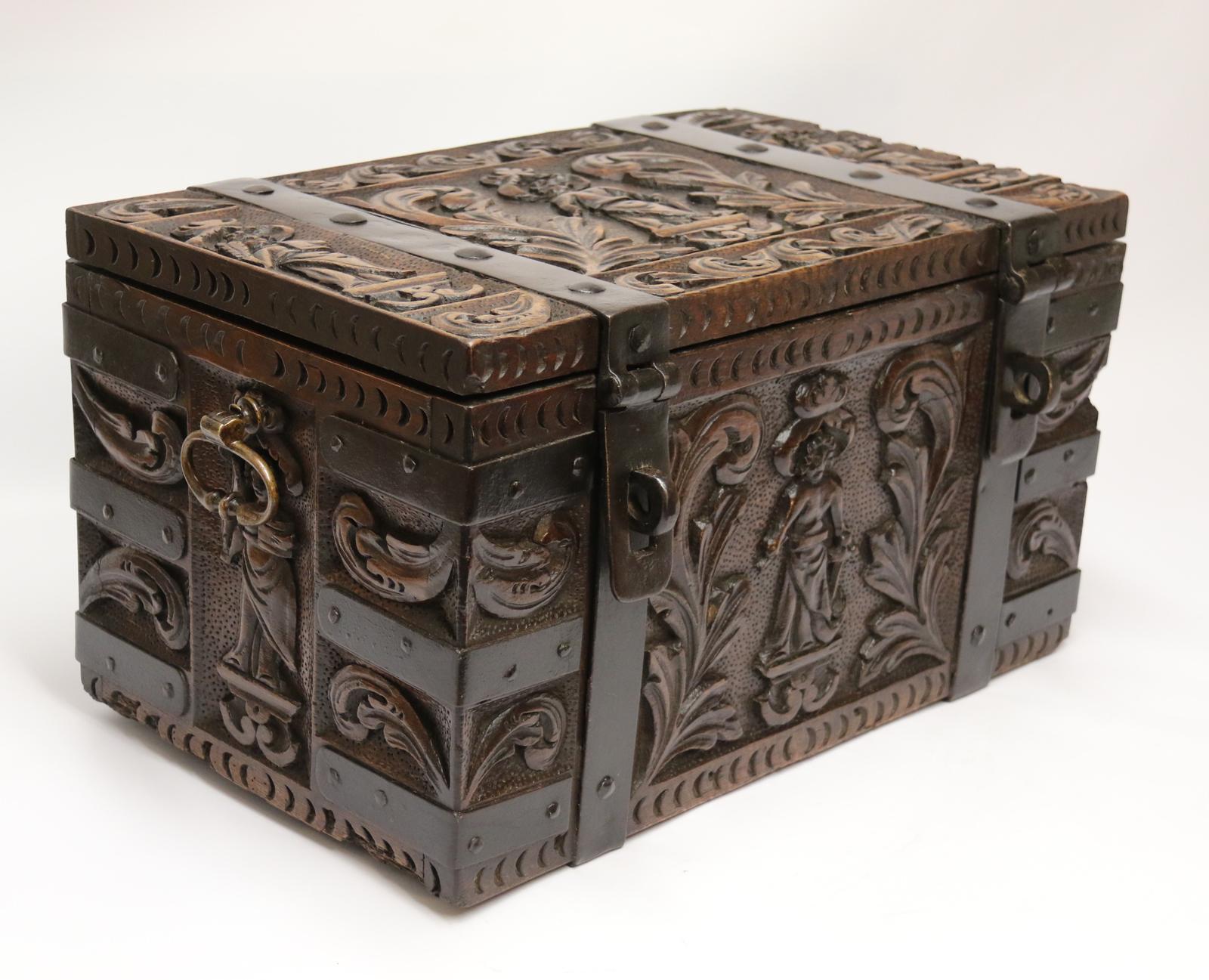A Rare Ships or Country House Carved Oak and Steel Bound Strong Box Circa 1840 (1 of 26)