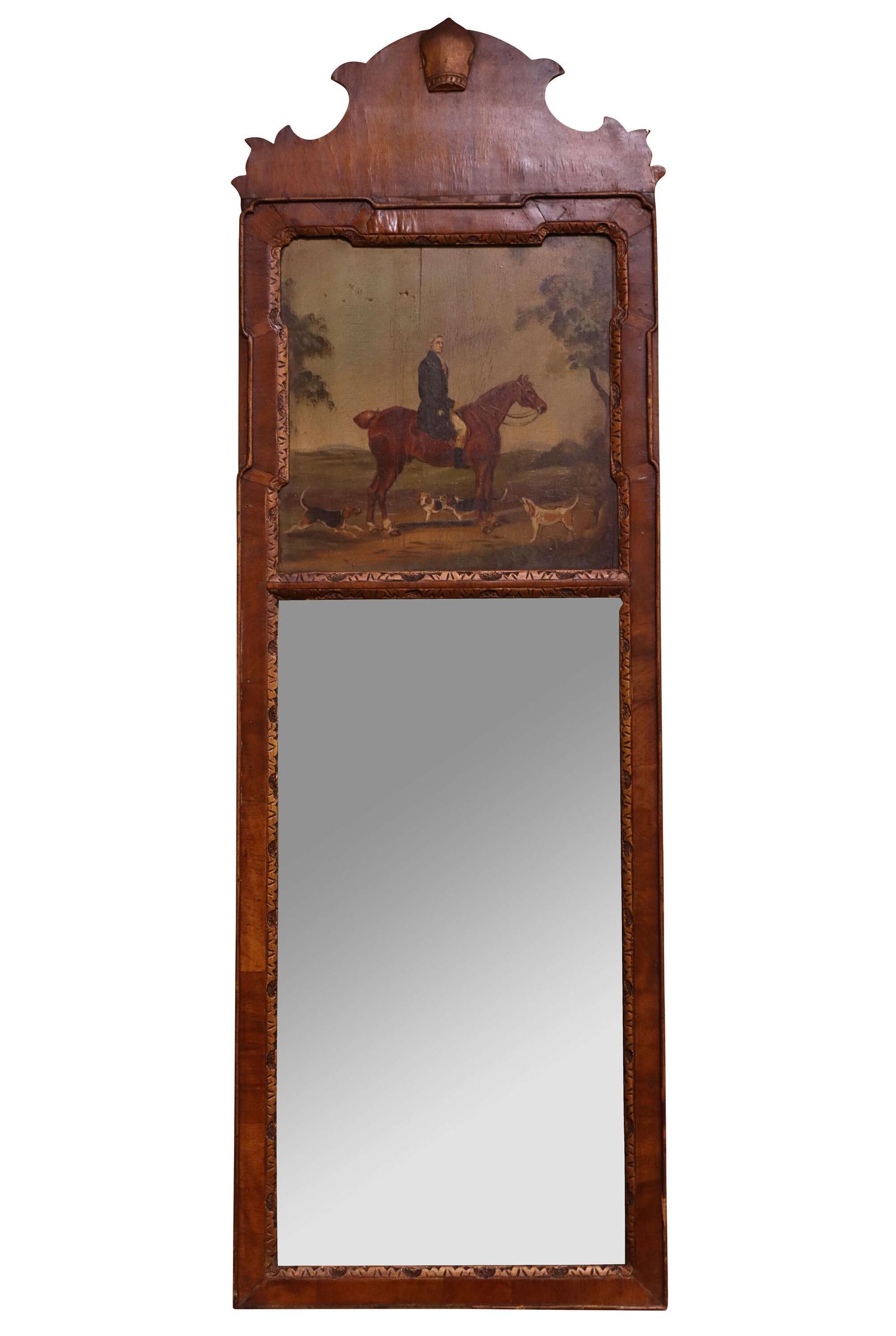 Early 20thc Queen Anne Revival Walnut Pier Glass Mirror with Equestrian Oil Painting (1 of 4) Early 20thc Queen Anne Revival Walnut Pier Glass Mirror with Equestrian Oil Painting (1 of 4)