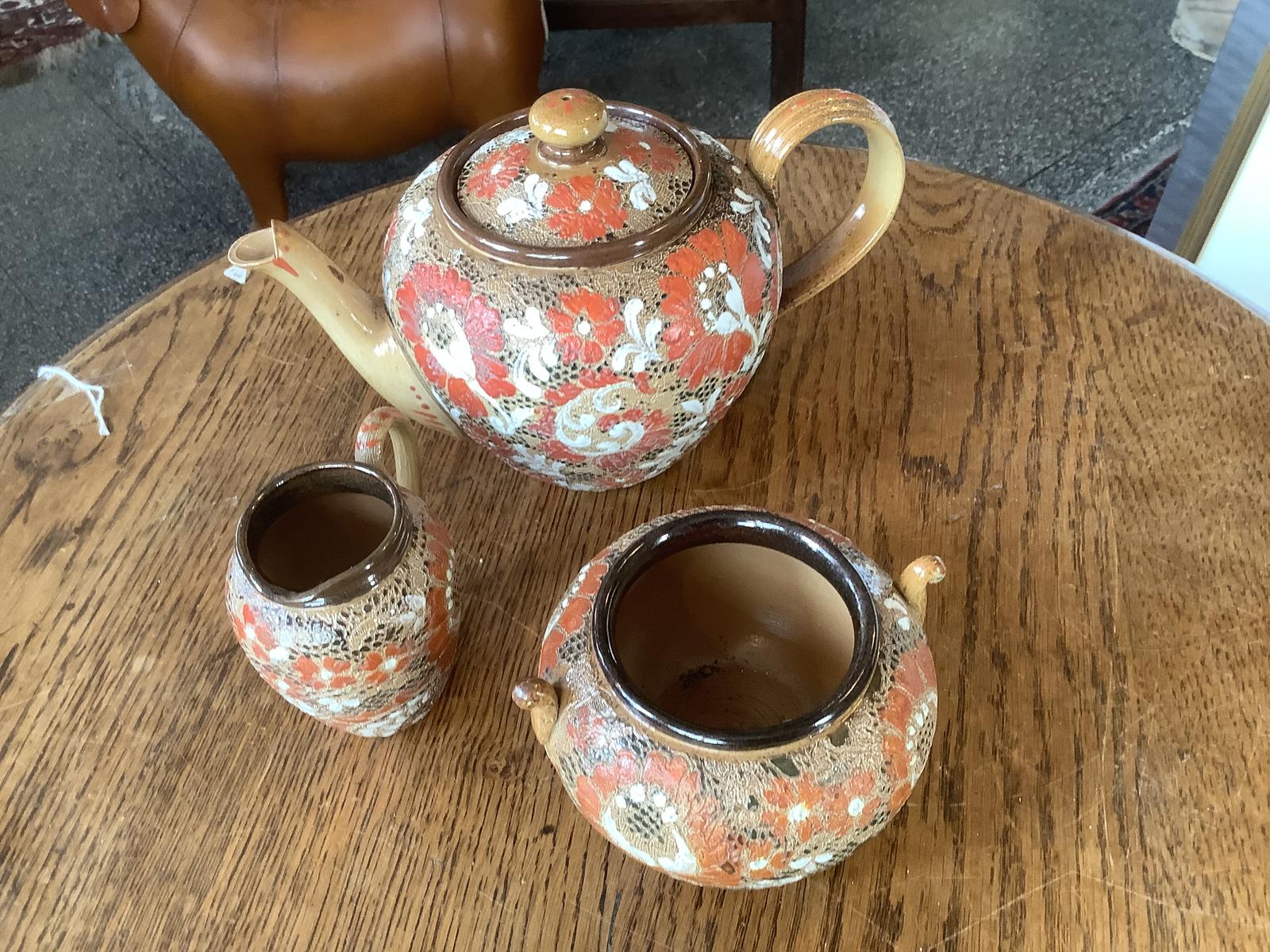 Rare Doulton Lambeth 3 Piece Tea Set in Red Colourway (1 of 3) Rare Doulton Lambeth 3 Piece Tea Set in Red Colourway (1 of 3)
