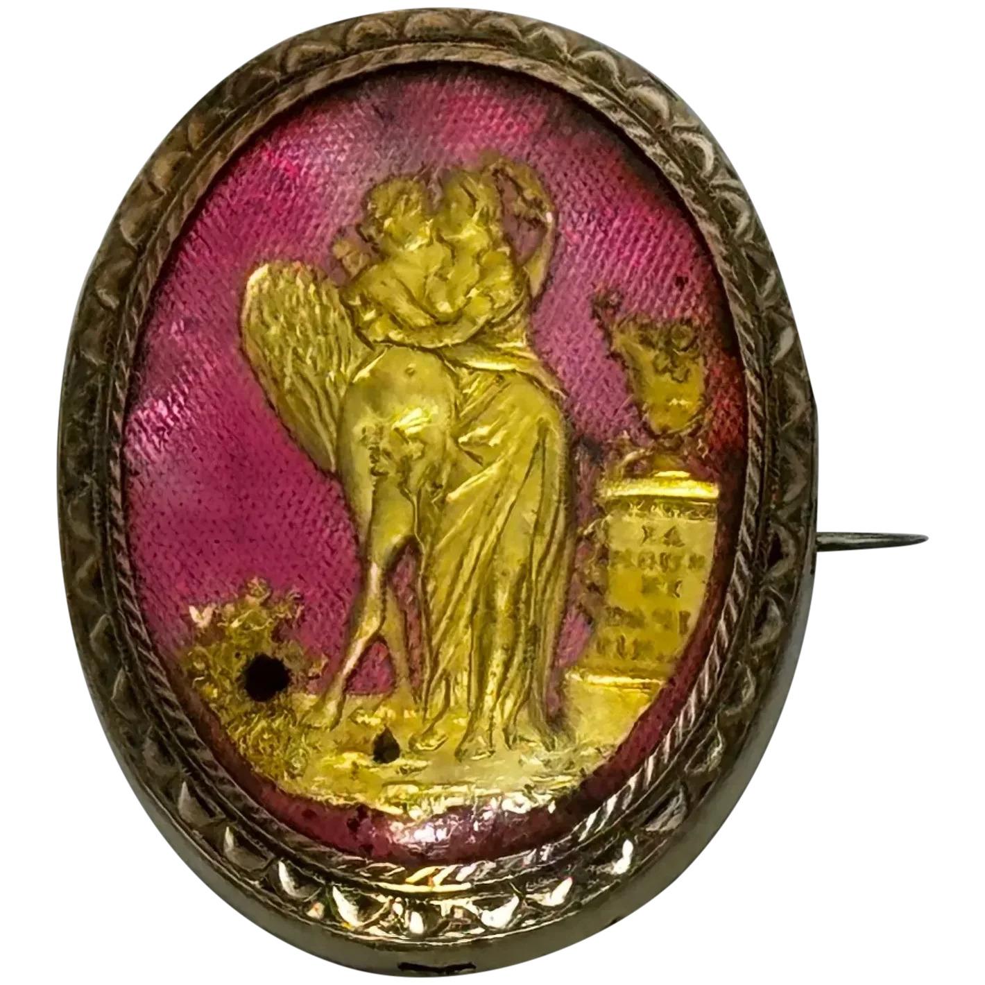 French Neoclassical Oval Gold Brooch of Cupid and Psyche C1760 (1 of 44)