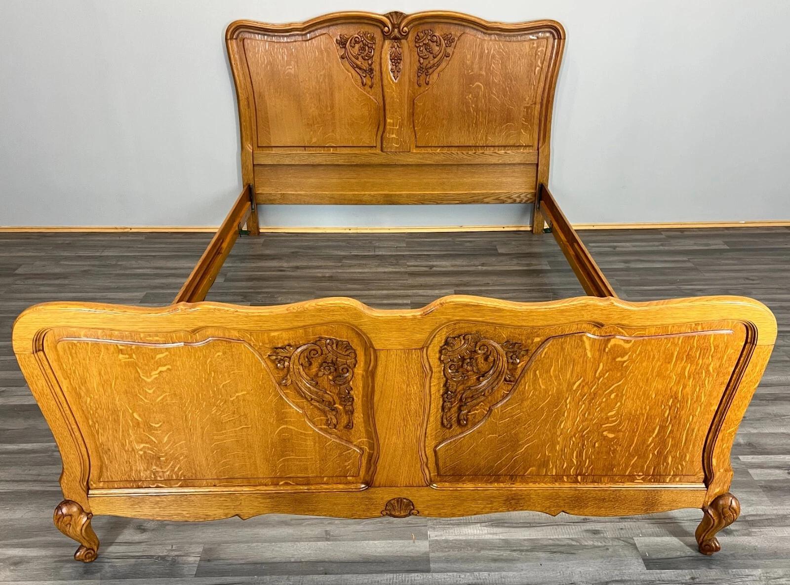 Bed French Oak Double Bed Frame Carved Headboard (1 of 10) Bed French Oak Double Bed Frame Carved Headboard (1 of 10)