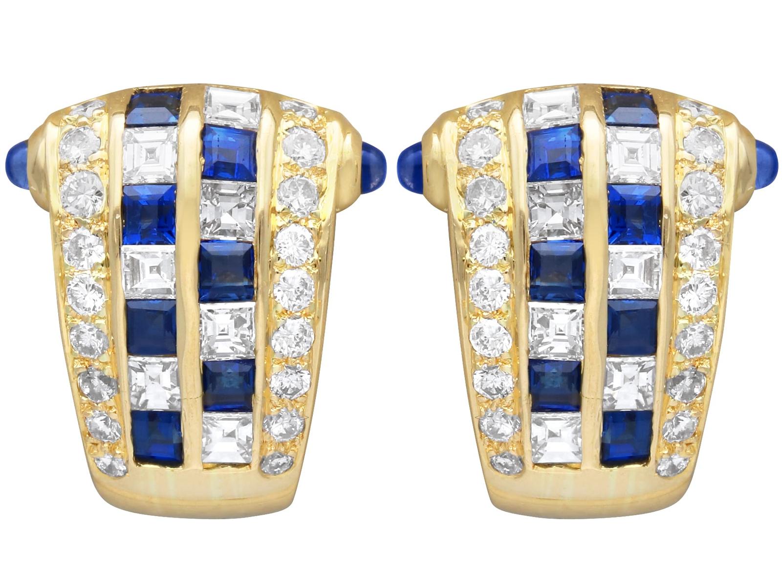 Vintage 0.65ct Sapphire & 0.77ct Diamond, 18ct Yellow Gold Earrings 1988 (1 of 11)