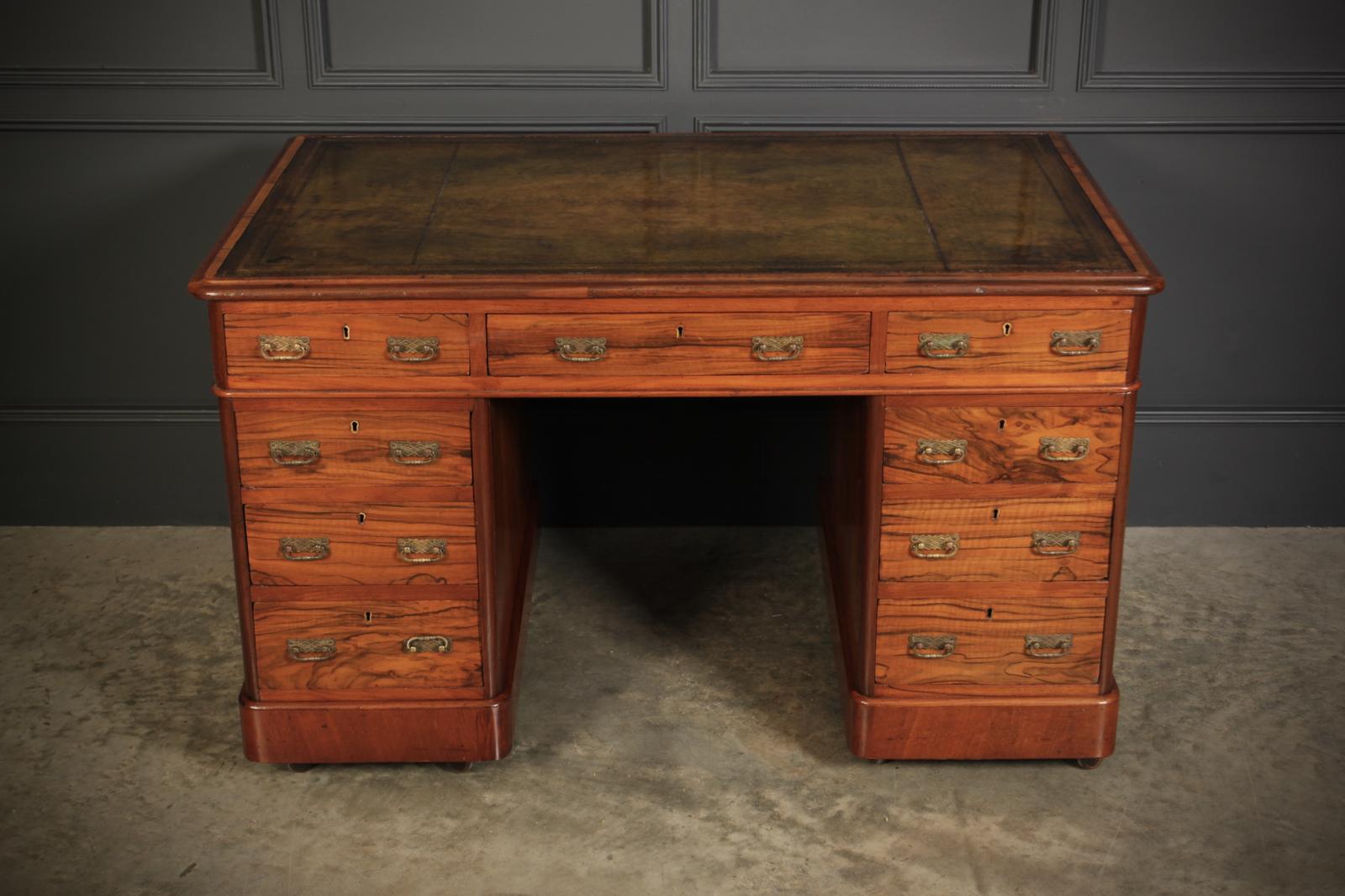 Victorian Walnut & Leather Pedestal Desk (1 of 11) Victorian Walnut & Leather Pedestal Desk (1 of 11)