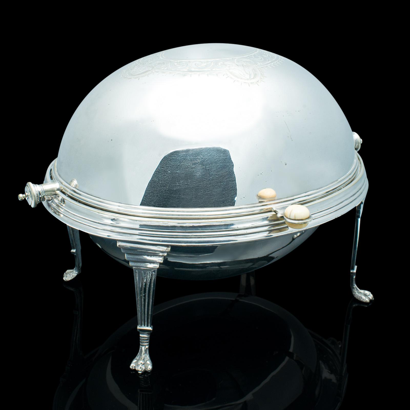 Antique Roll-over Serving Dish, English, Silver Plate, Dome Top Tureen, Server (1 of 12)