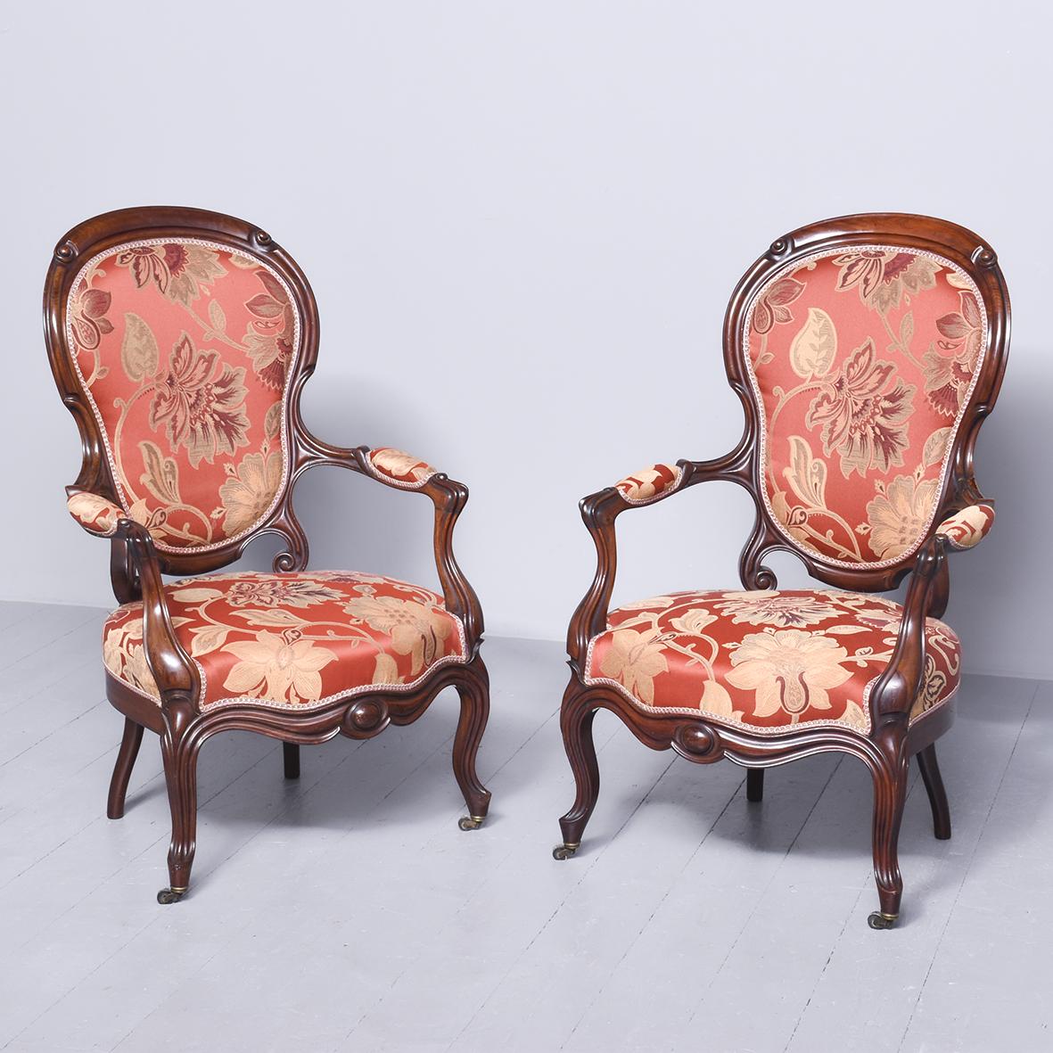 Pair of Quality Victorian Mahogany Open Armchairs with Quality Contemporary Reupholstery (1 of 9) Pair of Quality Victorian Mahogany Open Armchairs with Quality Contemporary Reupholstery (1 of 9)