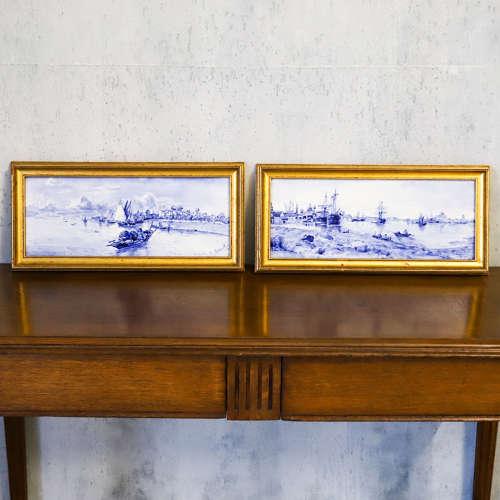 Pair of Delft Blue & White Framed Tiles Signed E Bloeult Circa 1900 (1 of 7)