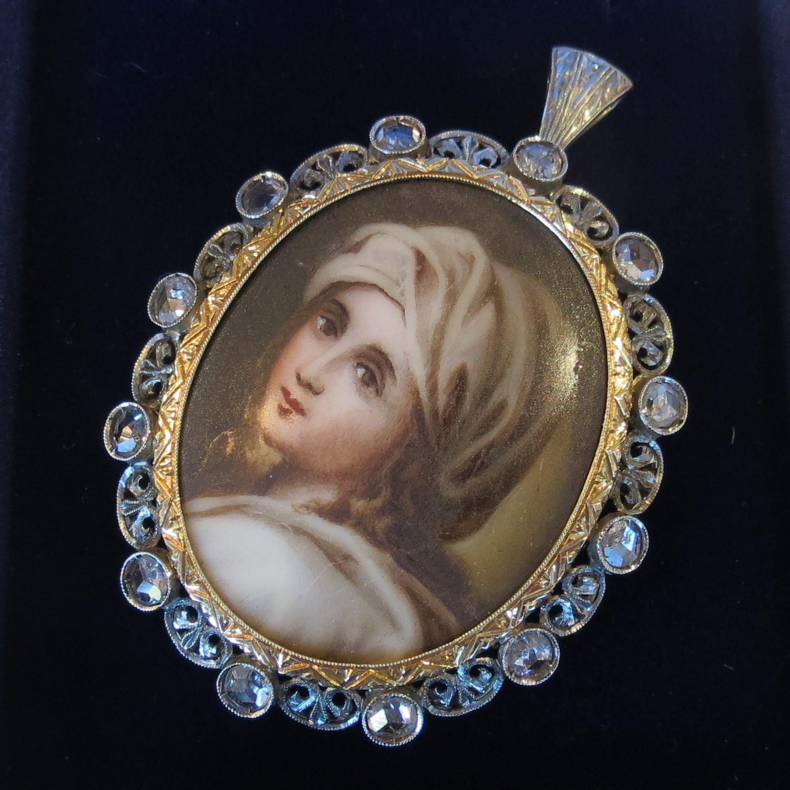 Antique Gold and Diamond Portrait Pendant (1 of 8)