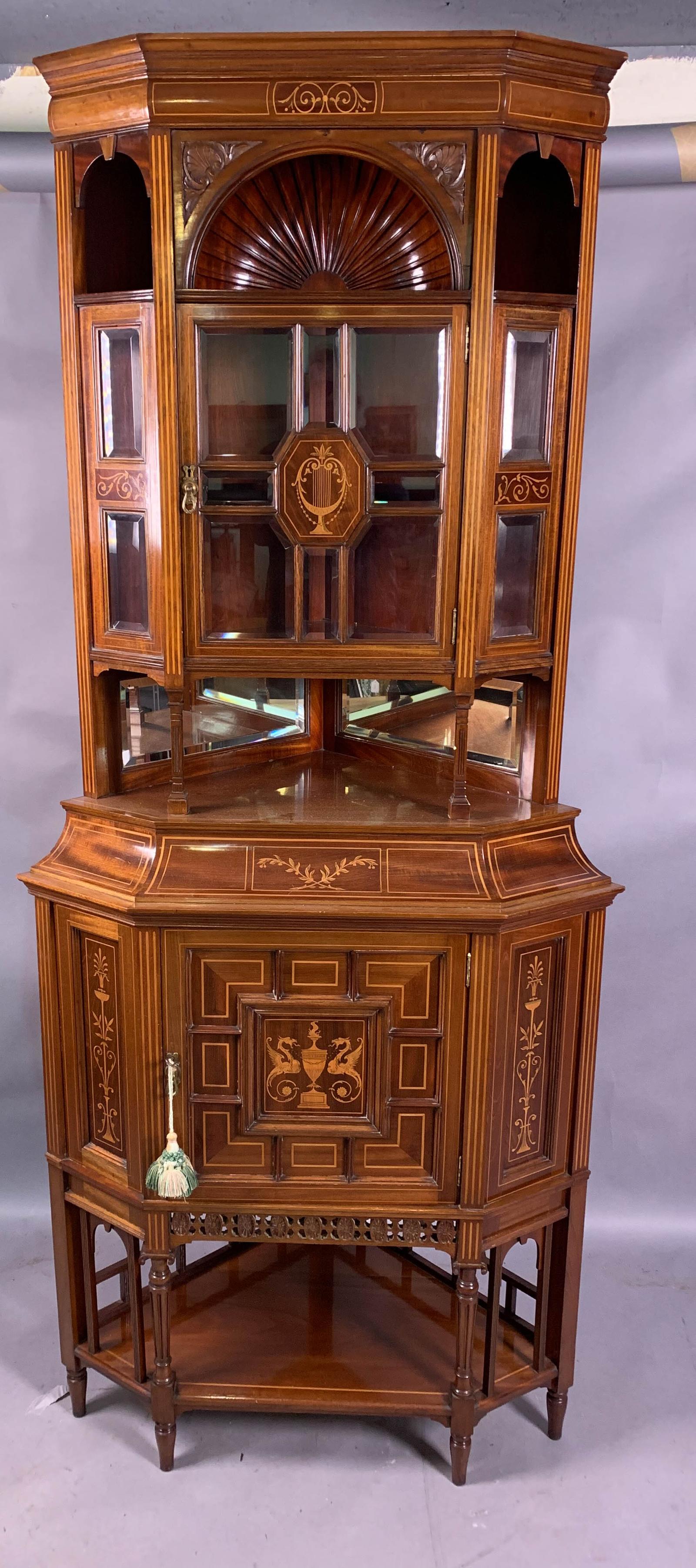 Late Victorian Mahogany with Inlay Full Height Corner Display Cabinet (1 of 11) Late Victorian Mahogany with Inlay Full Height Corner Display Cabinet (1 of 11)