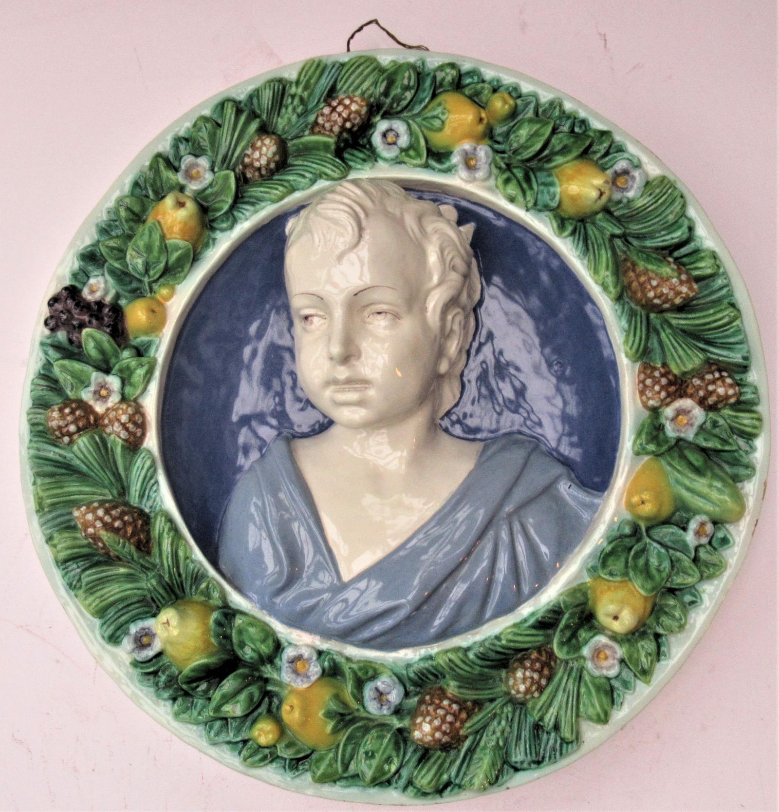 Large Cantagalli 'Italy' Majolica Plaque after Della Robbia, head of a boy c1890 (1 of 9) Large Cantagalli 'Italy' Majolica Plaque after Della Robbia, head of a boy c1890 (1 of 9)