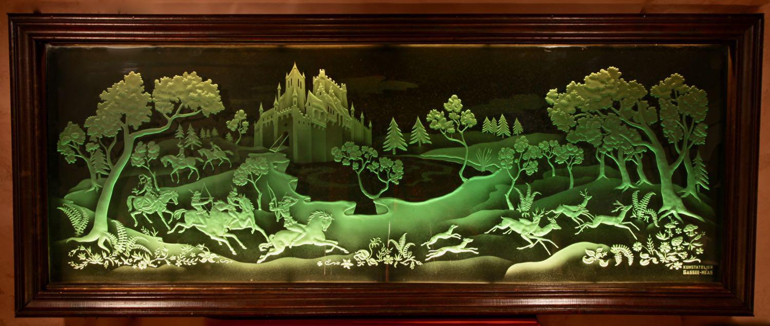 Magnificent Art Deco Illuminated Etched & Engraved Very Large Glass Wall Decoration (1 of 13)