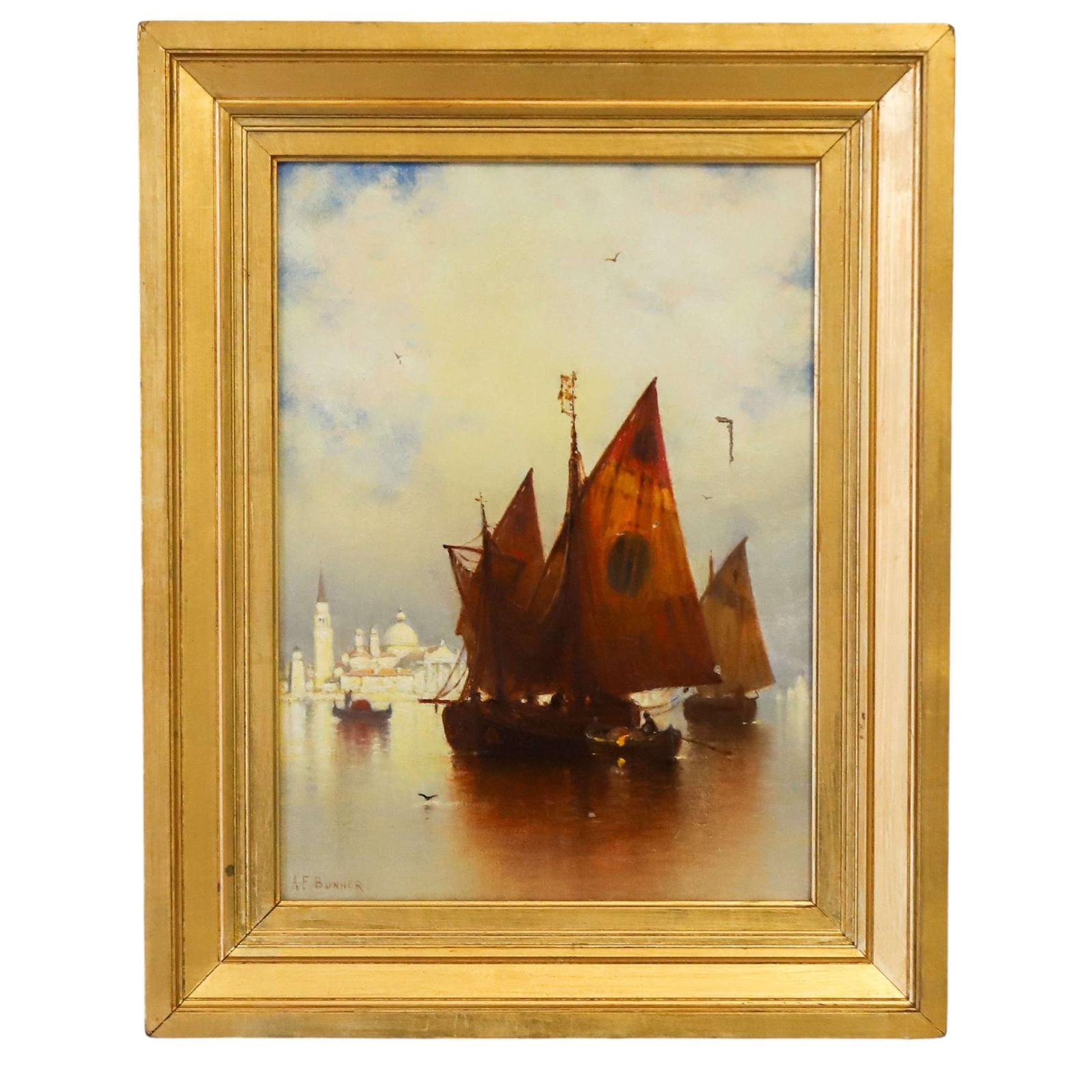 Original Oil on Canvas Venetian Seascape Andrew F Bunner (1841-1897) (1 of 7)
