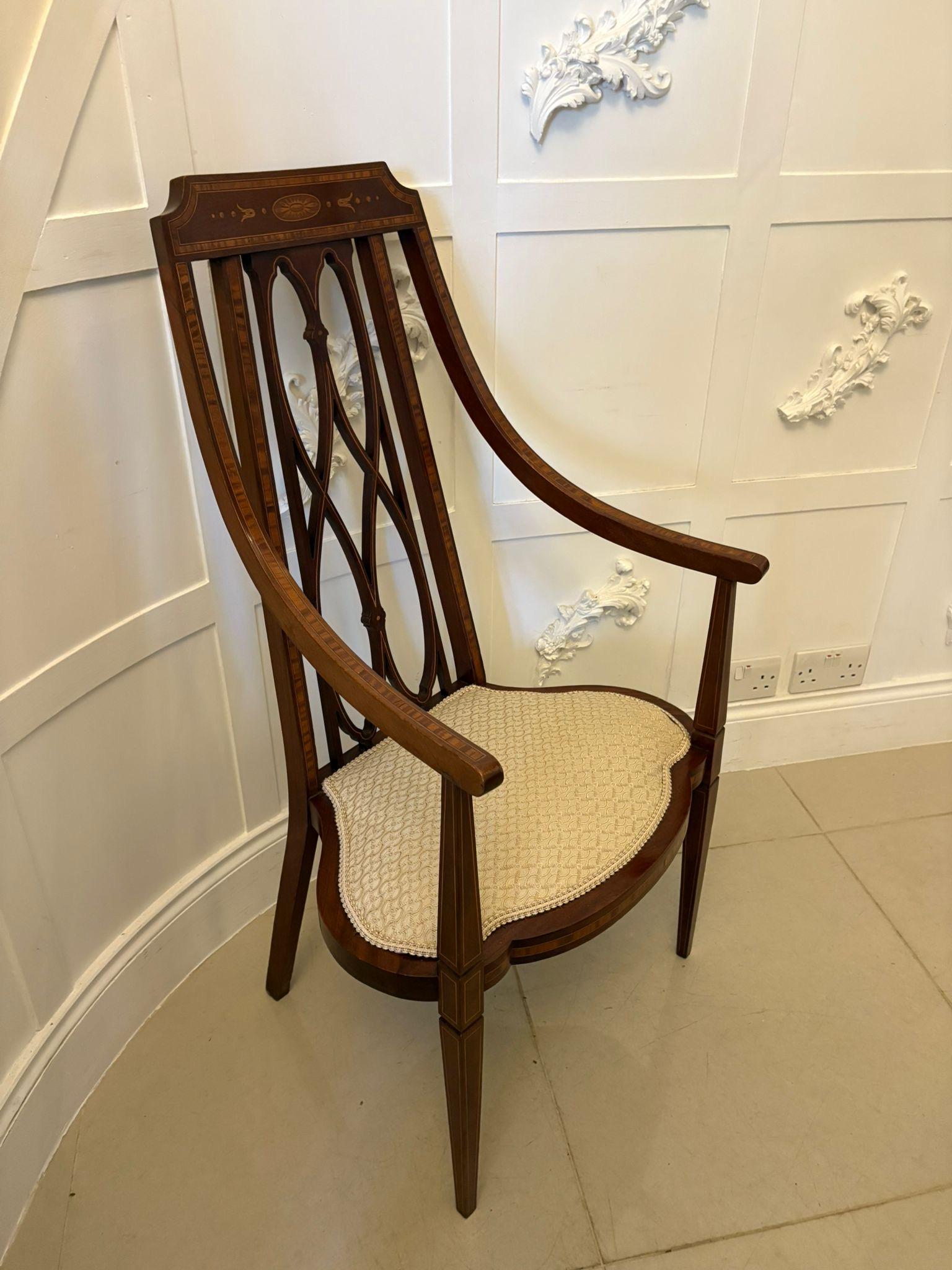 Unusual Antique Victorian Inlaid Mahogany Armchair (1 of 11)