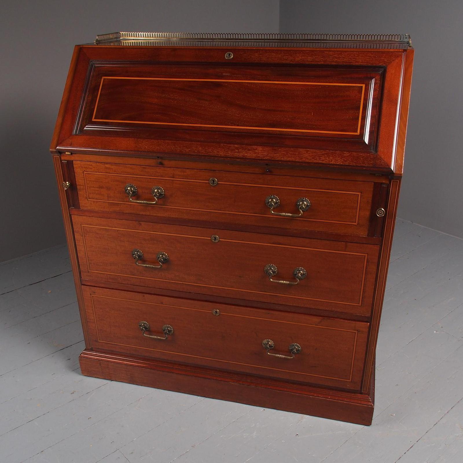 Late Victorian Inlaid Mahogany Bureau (1 of 12)