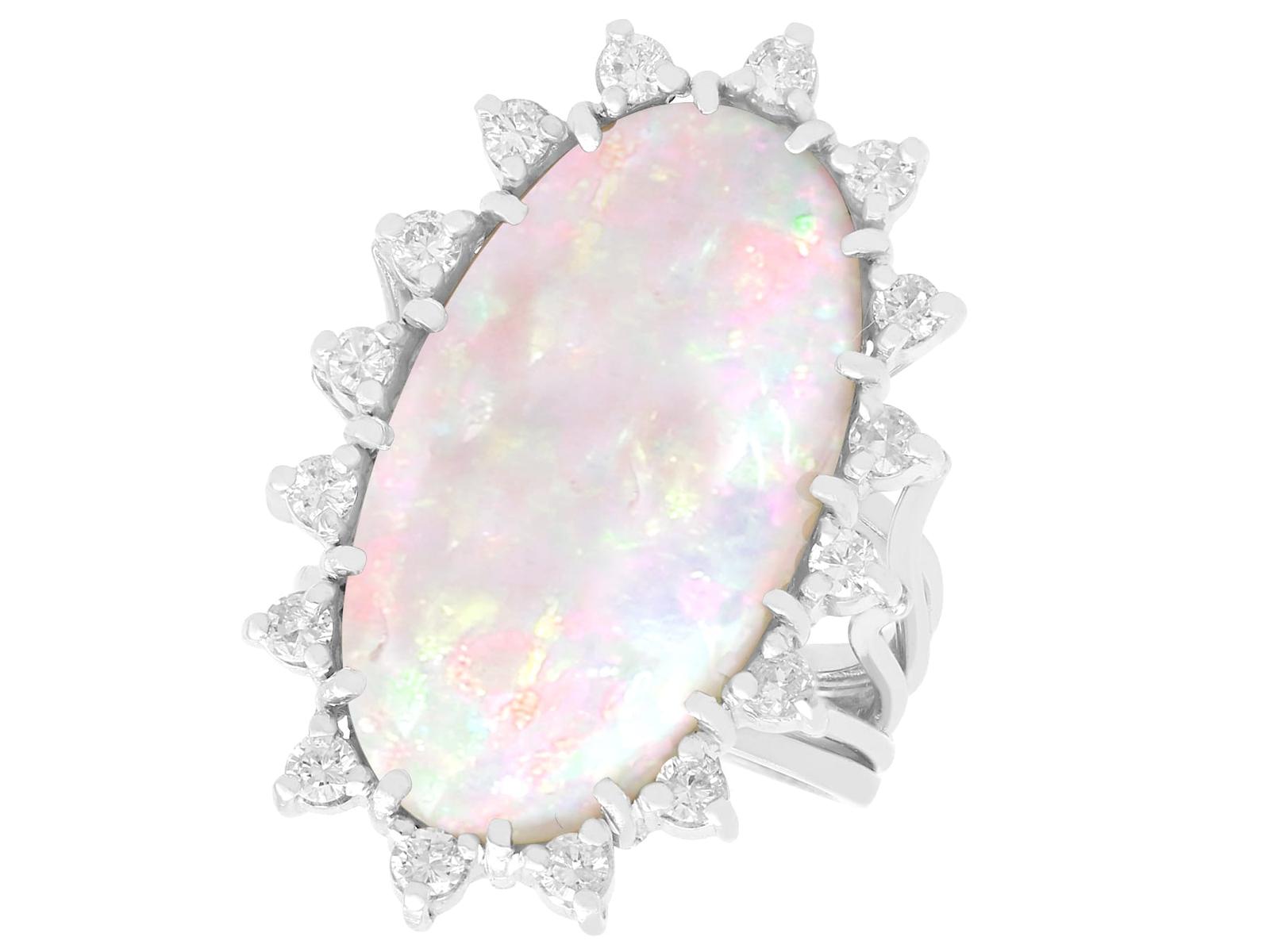 Vintage 5.15ct White Opal & 0.48ct Diamond 14ct White Gold Dress Ring c.1960 (1 of 9)