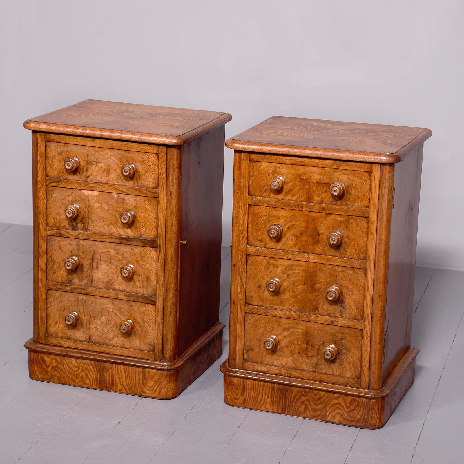 Unusual Pair of Figured Elm Victorian Bedside Lockers (1 of 6)