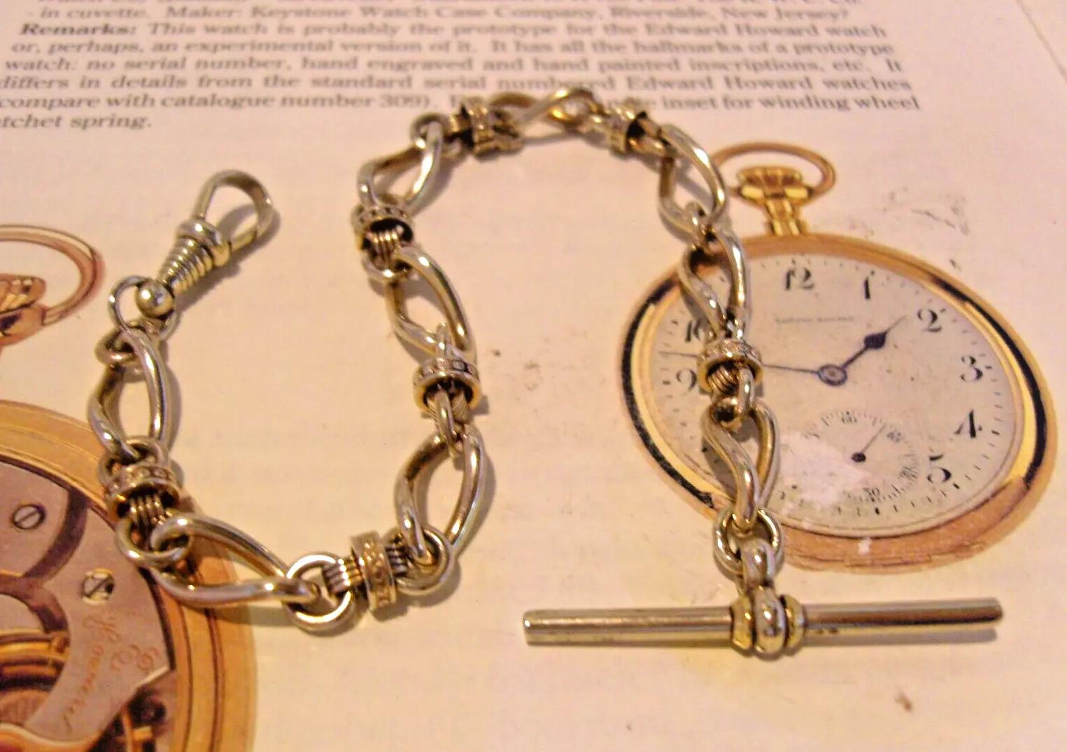 Pocket Watch Chain Victorian Silver Nickel Fancy Link 1890s Albert With T Bar (1 of 12)