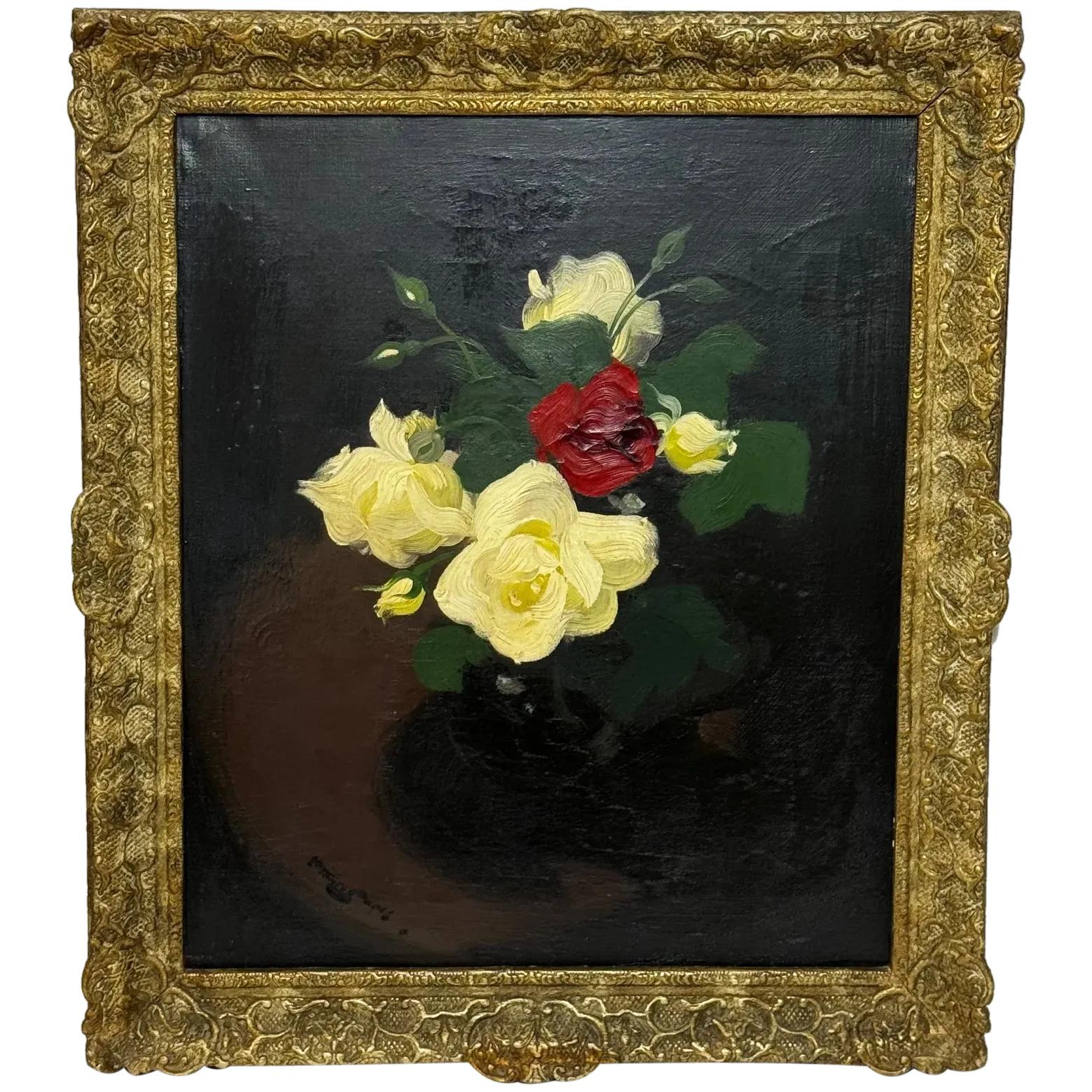 19th Century Oil Painting Flowers Yellow & Red Roses by James Stuart Park (1 of 44)